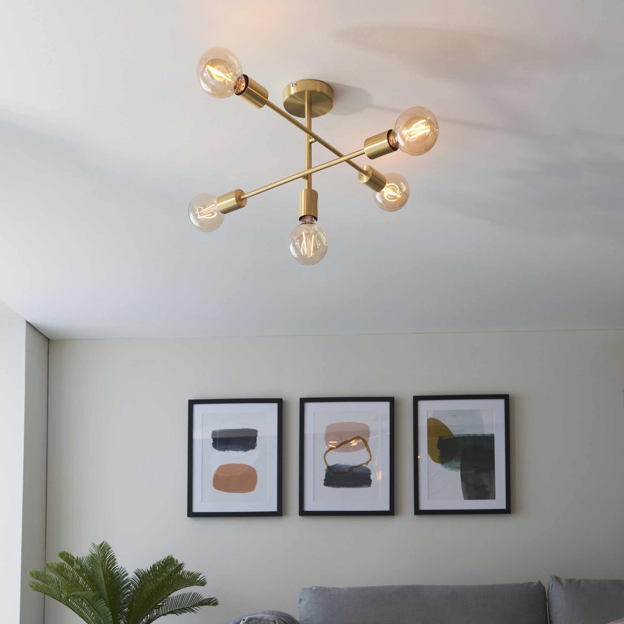 Endon Studio 5 Light Semi Flush - Brushed Brass