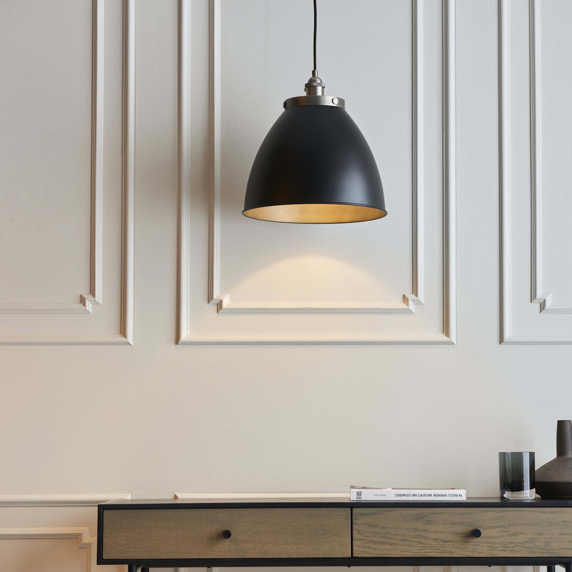 Endon Franklin Large Single Light Pendant - Matt Black & Aged Pewter