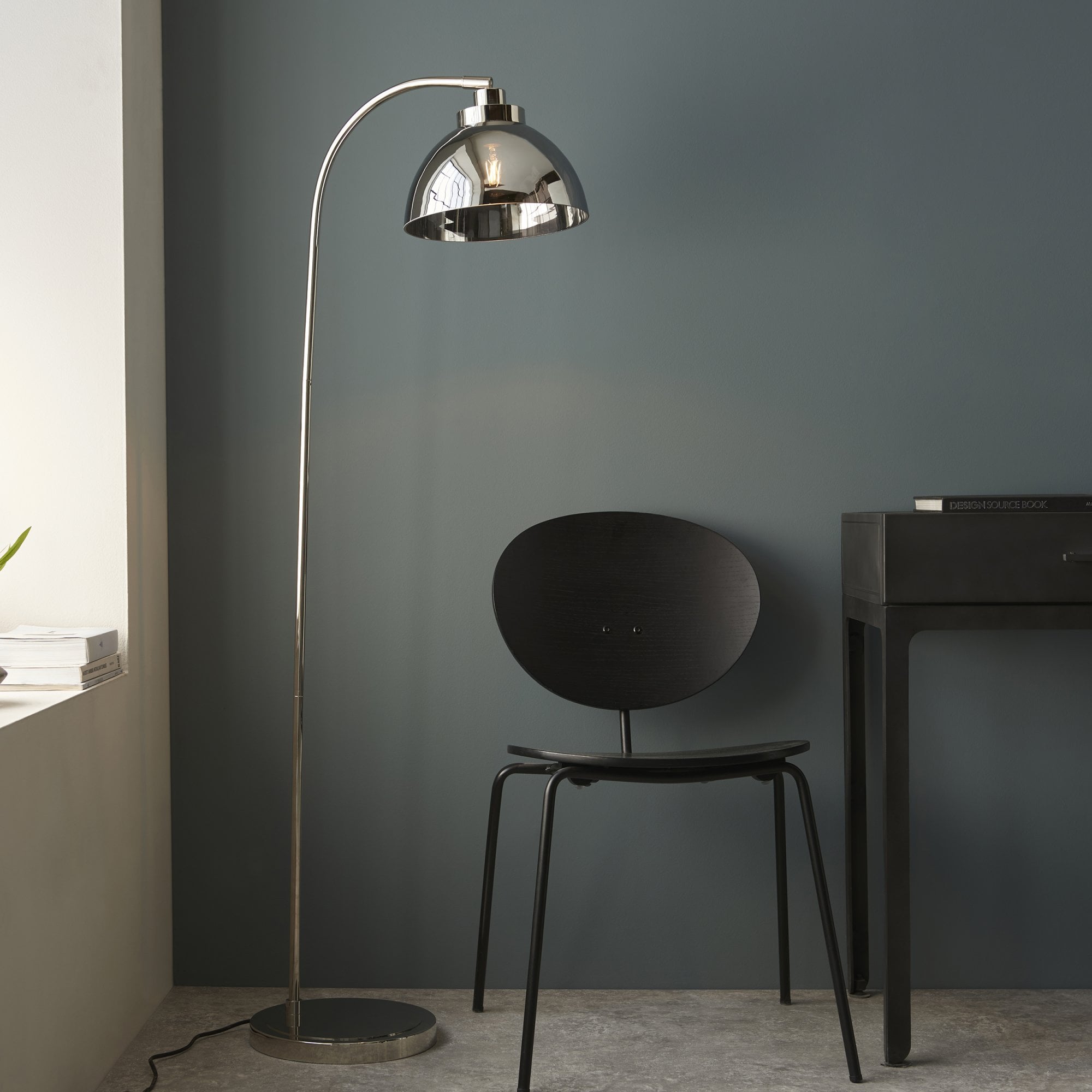 Endon Caspa Task Floor Lamp -  Bright Nickel & Smoked Mirror Glass