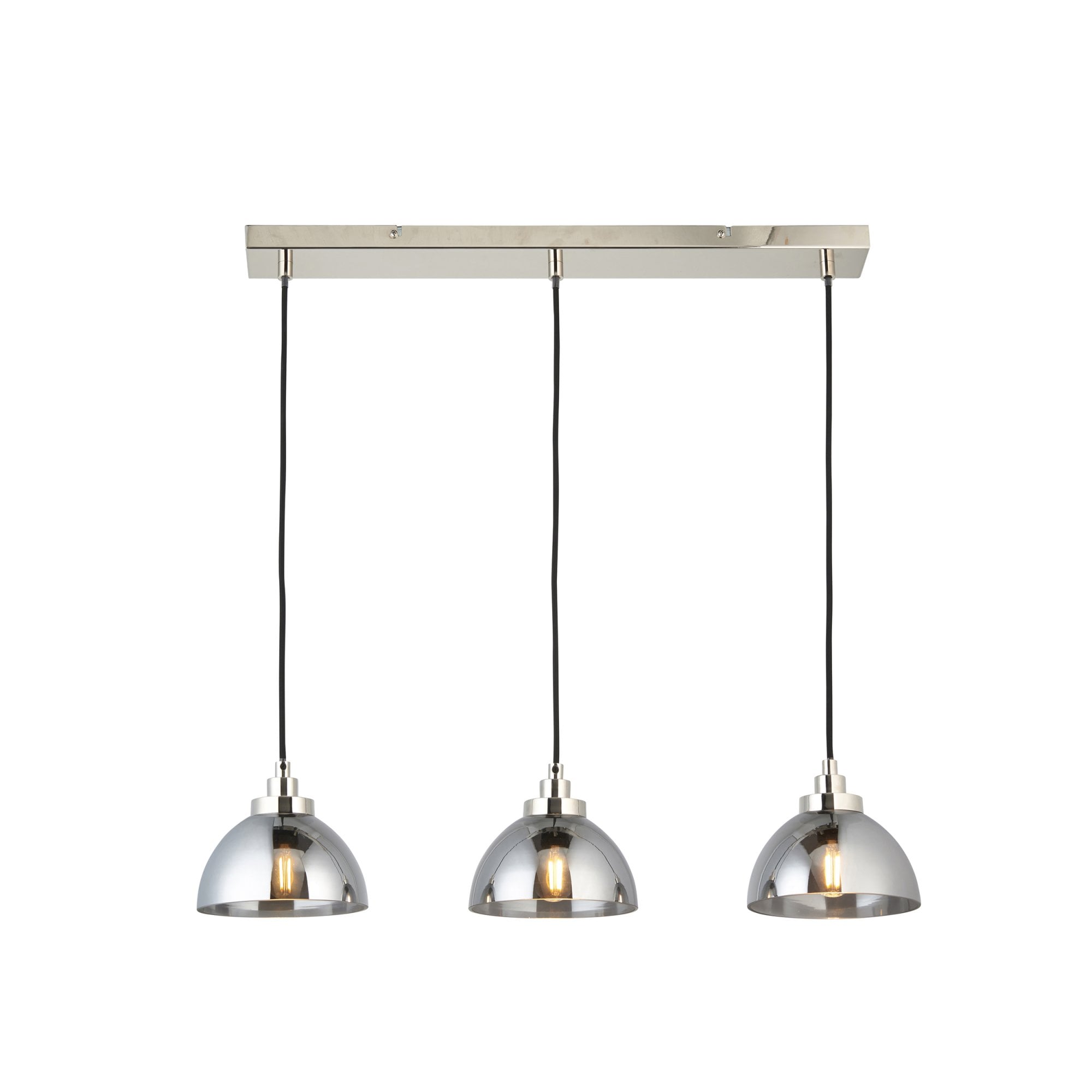 Endon Caspa 3 Light Linear Pendant -  Bright Nickel & Smoked Mirror Glass