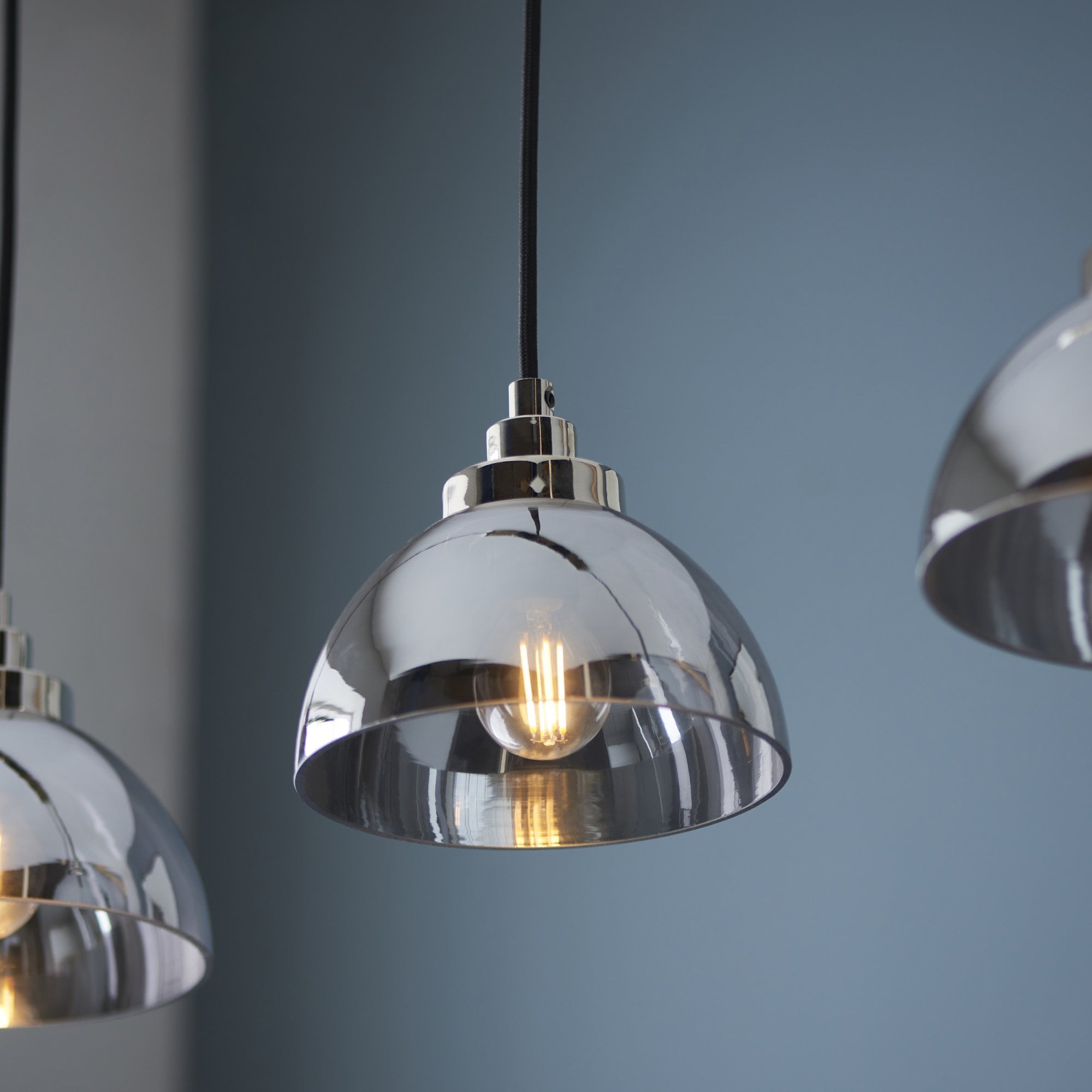 Endon Caspa 3 Light Linear Pendant -  Bright Nickel & Smoked Mirror Glass