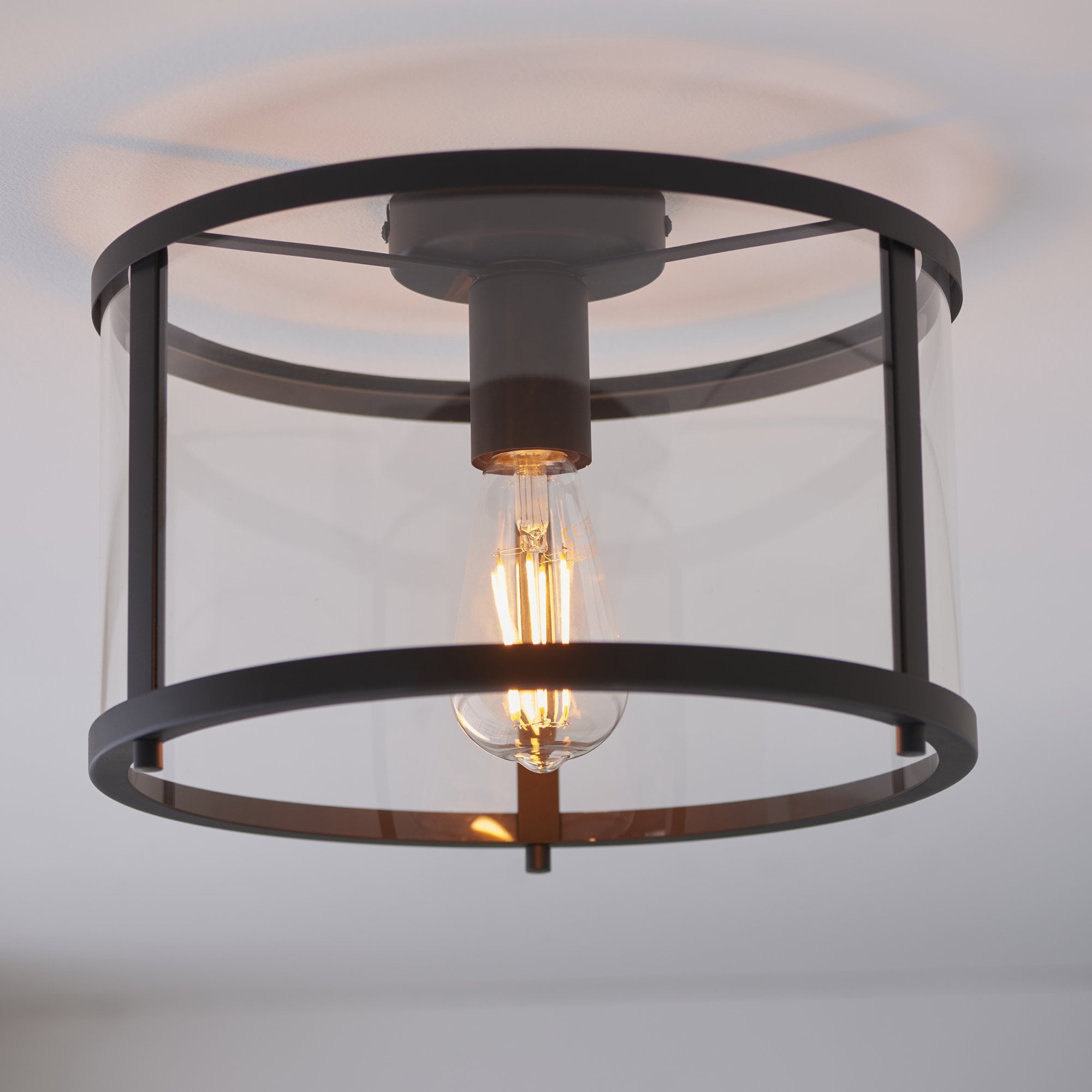 Endon Hopton Single Flush Ceiling Light - Matt Black
