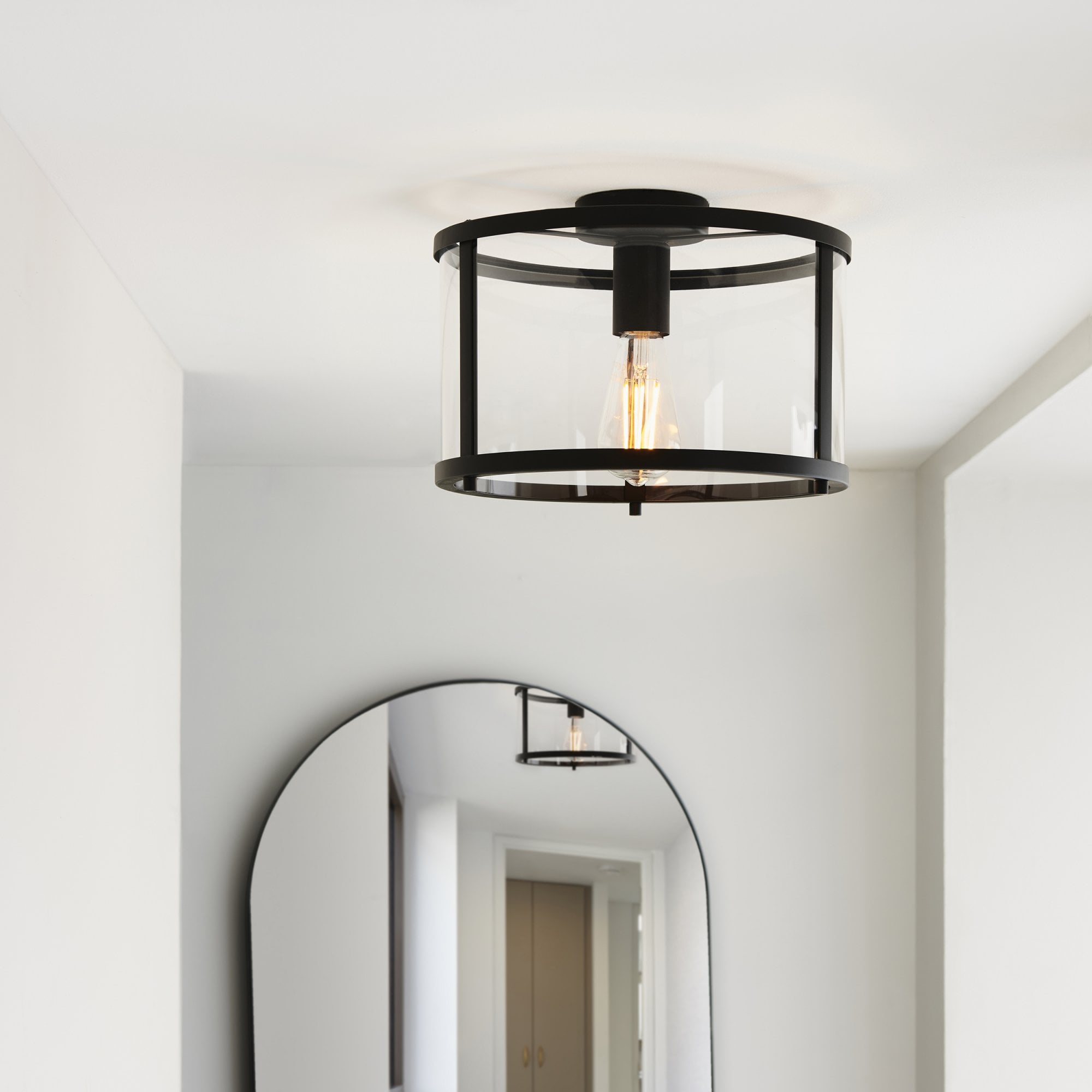Endon Hopton Single Flush Ceiling Light - Matt Black