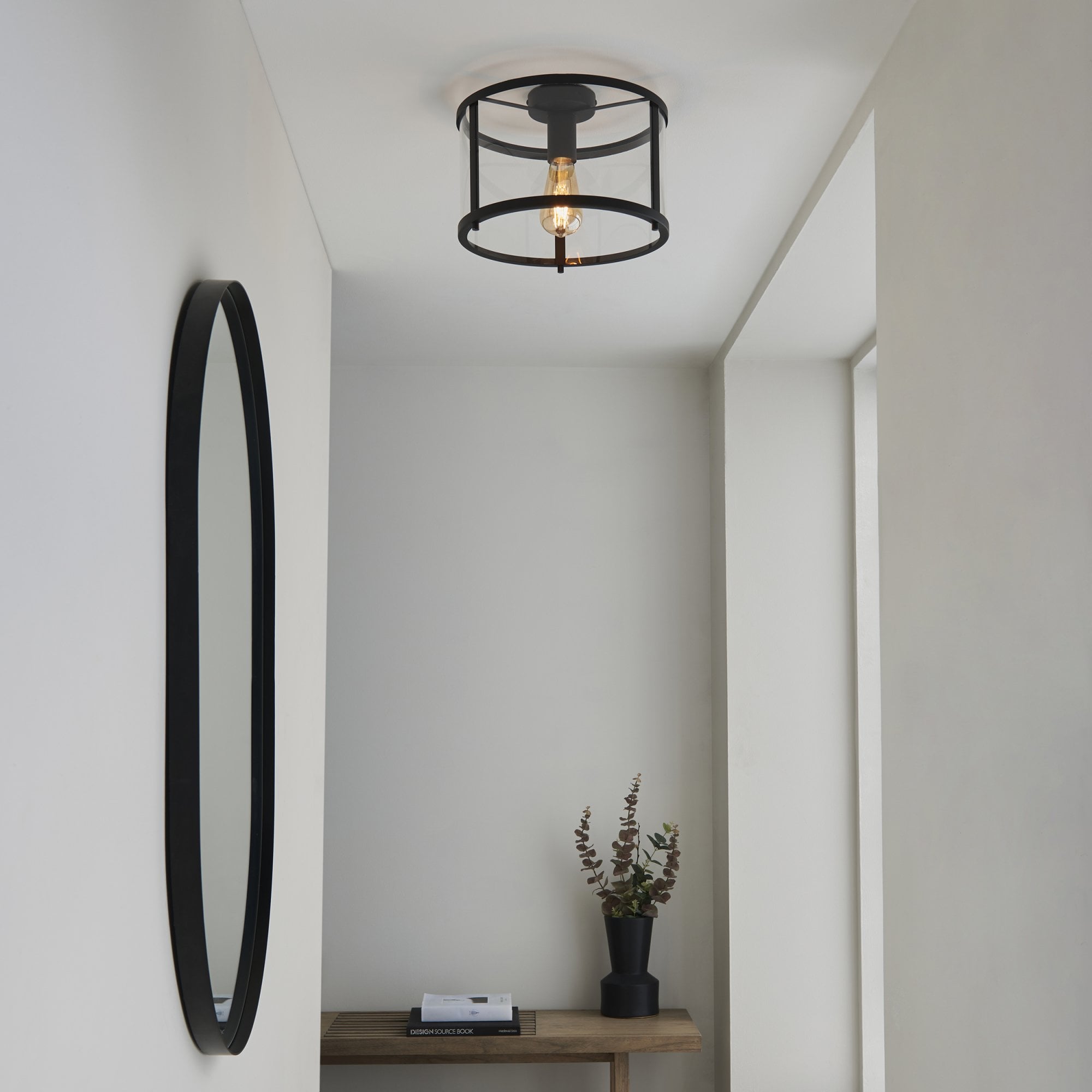Endon Hopton Single Flush Ceiling Light - Matt Black