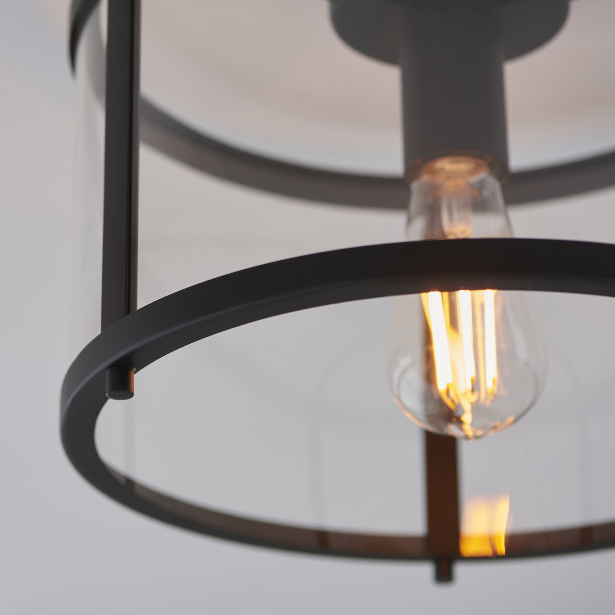 Endon Hopton Single Flush Ceiling Light - Matt Black