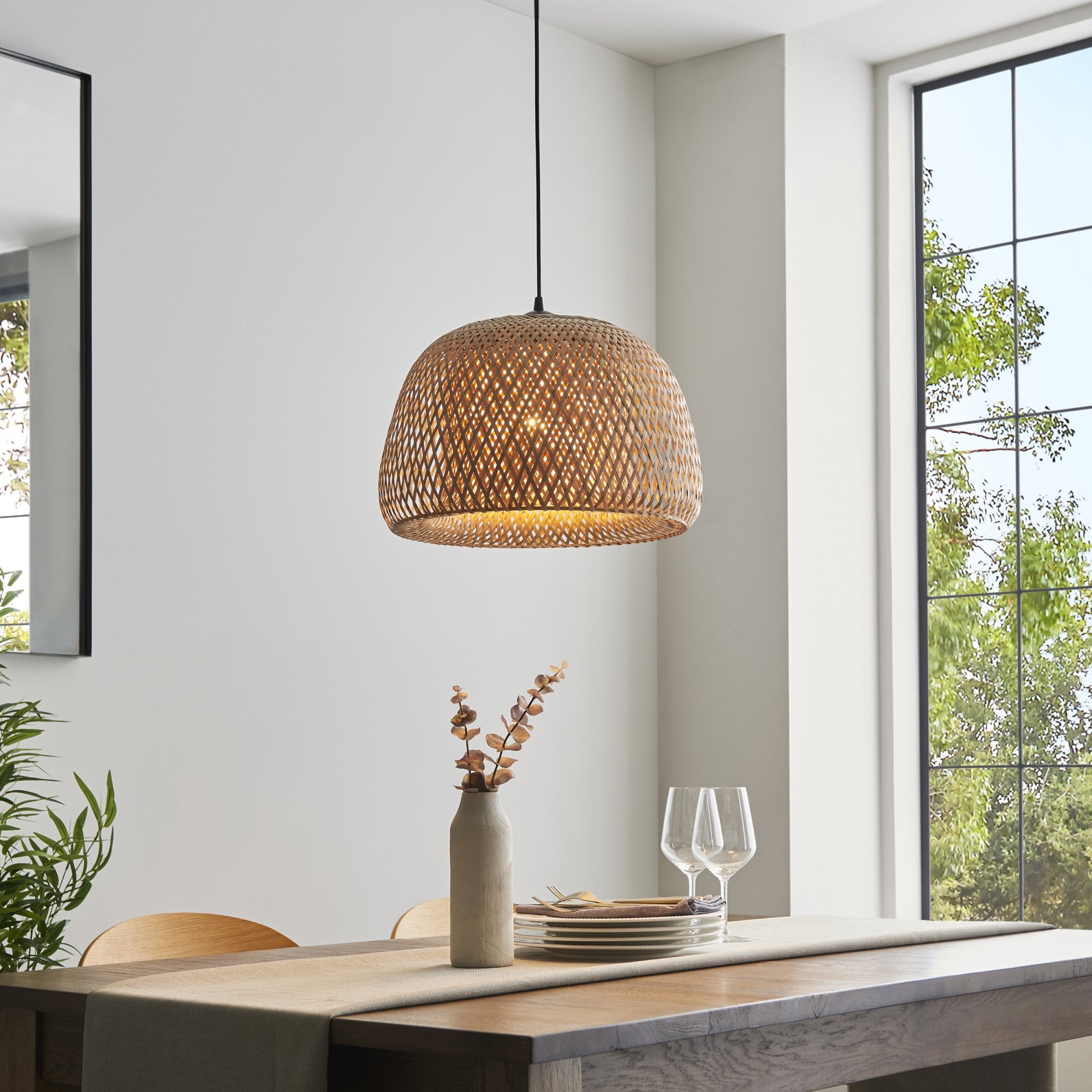 Endon Bali Domed Raffia Twine Pendant - Bamboo Shade