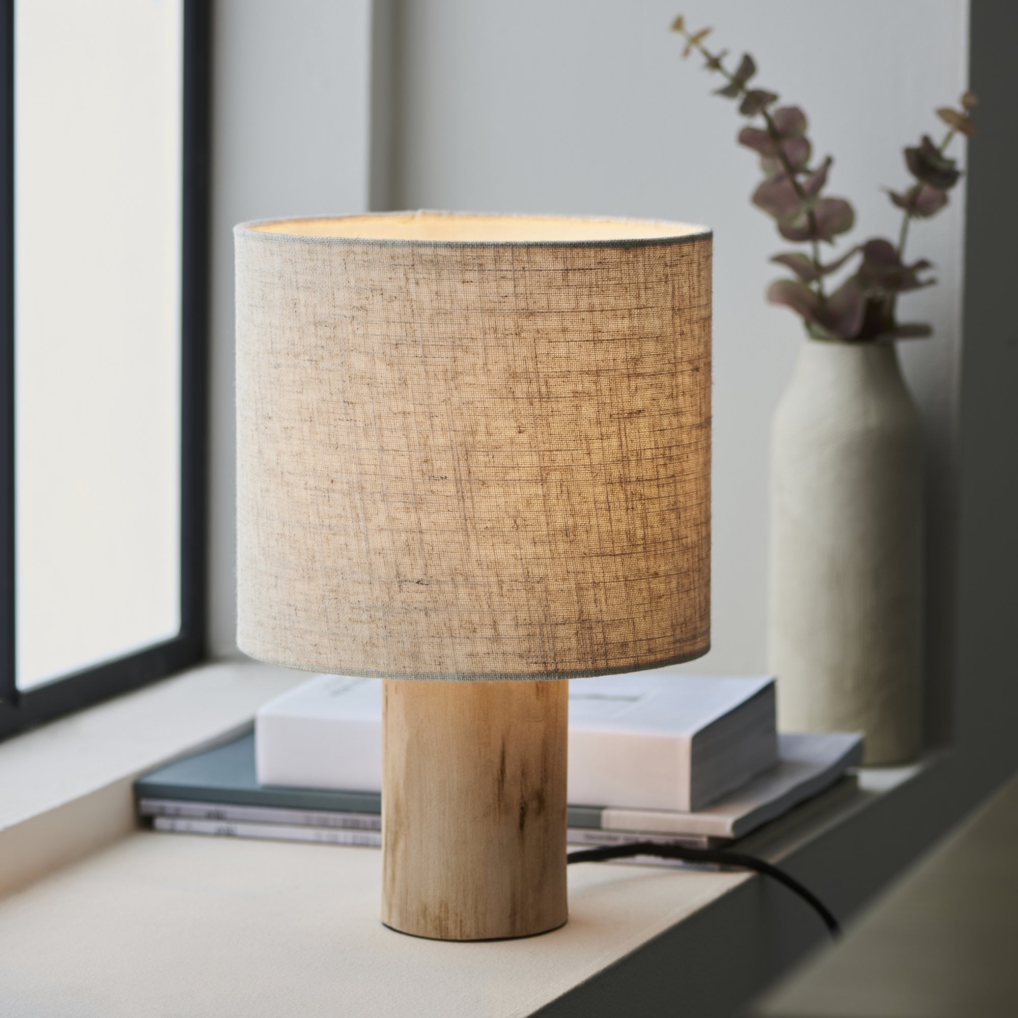 Endon Durban Single Light Table Lamp - Natural Linen & Wood