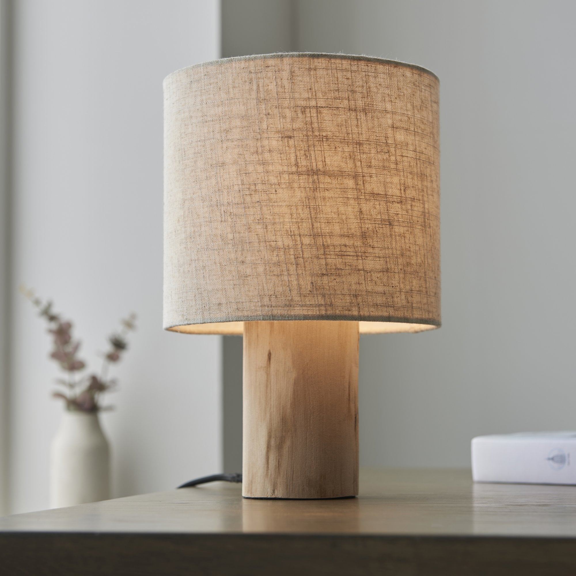 Endon Durban Single Light Table Lamp - Natural Linen & Wood