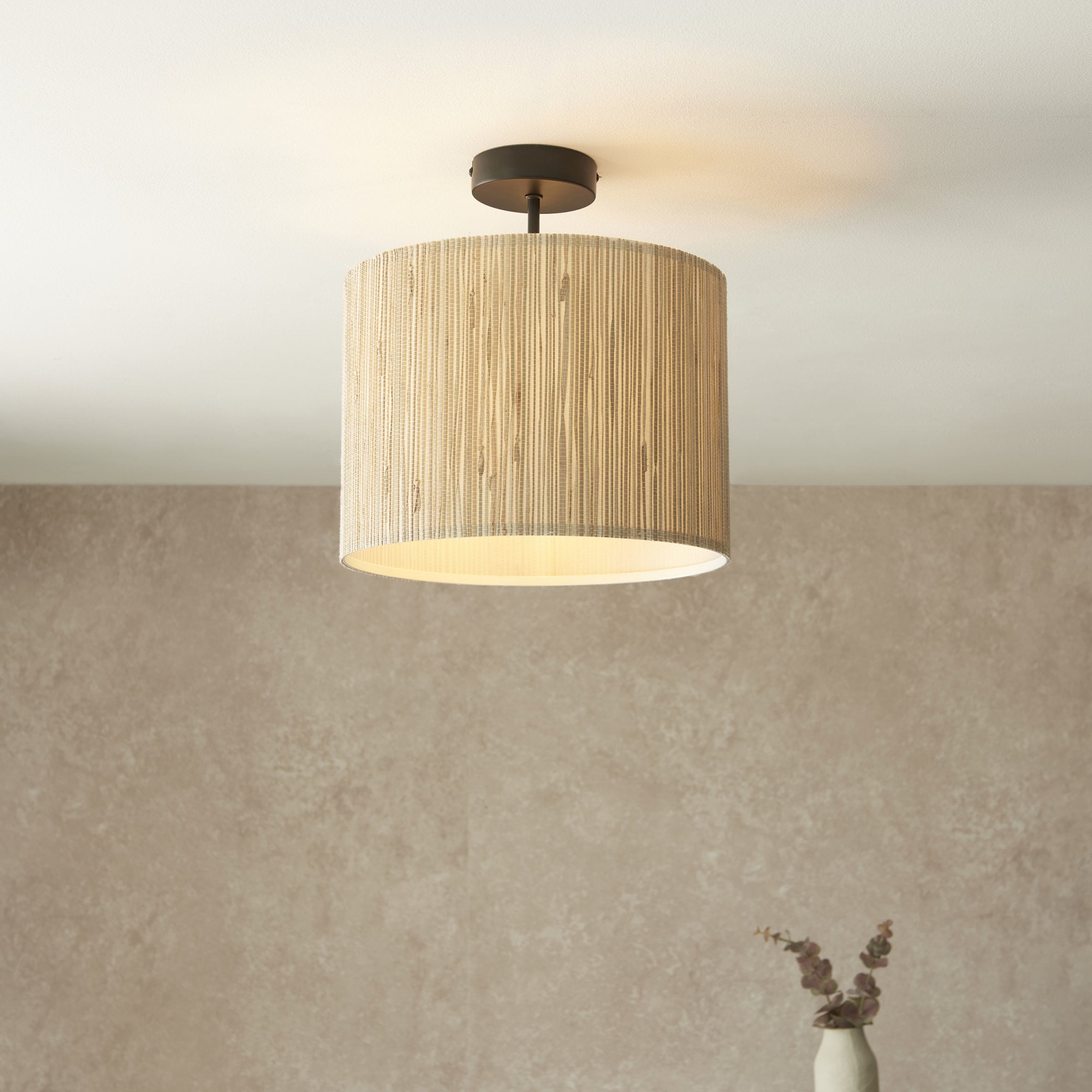 Endon Longshore Single Semi Fush Ceiling Light - Woven Seagrass