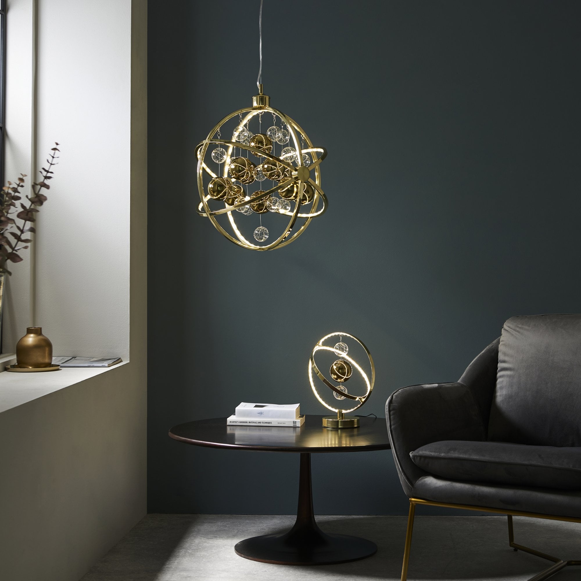 Endon Muni LED Table Lamp - Gold Effect Plate