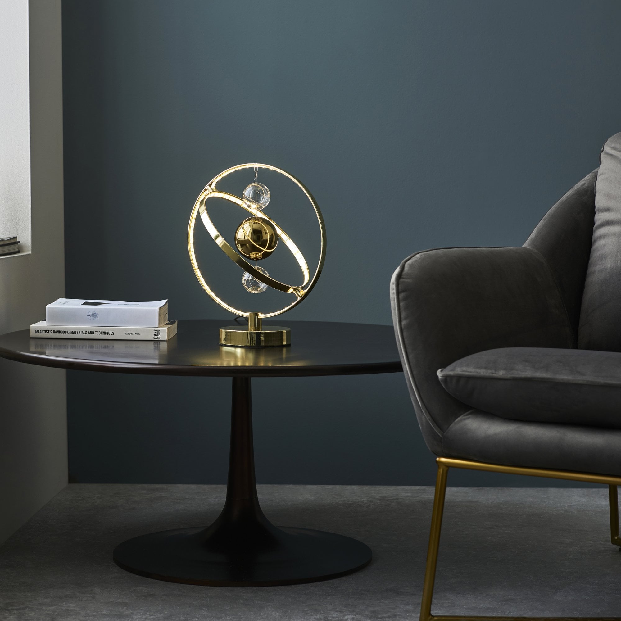 Endon Muni LED Table Lamp - Gold Effect Plate