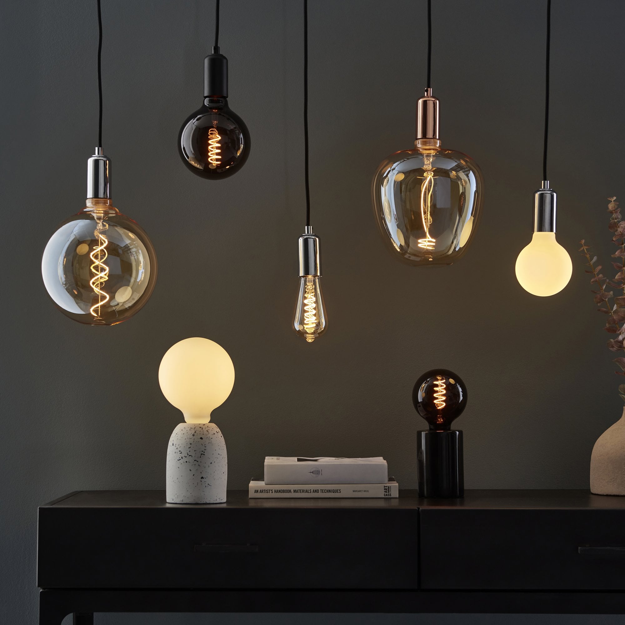 Endon Spiral XL E27 LED 4W Globe Filament Bulb - 2000K - Non-Dimmable - Amber Glass