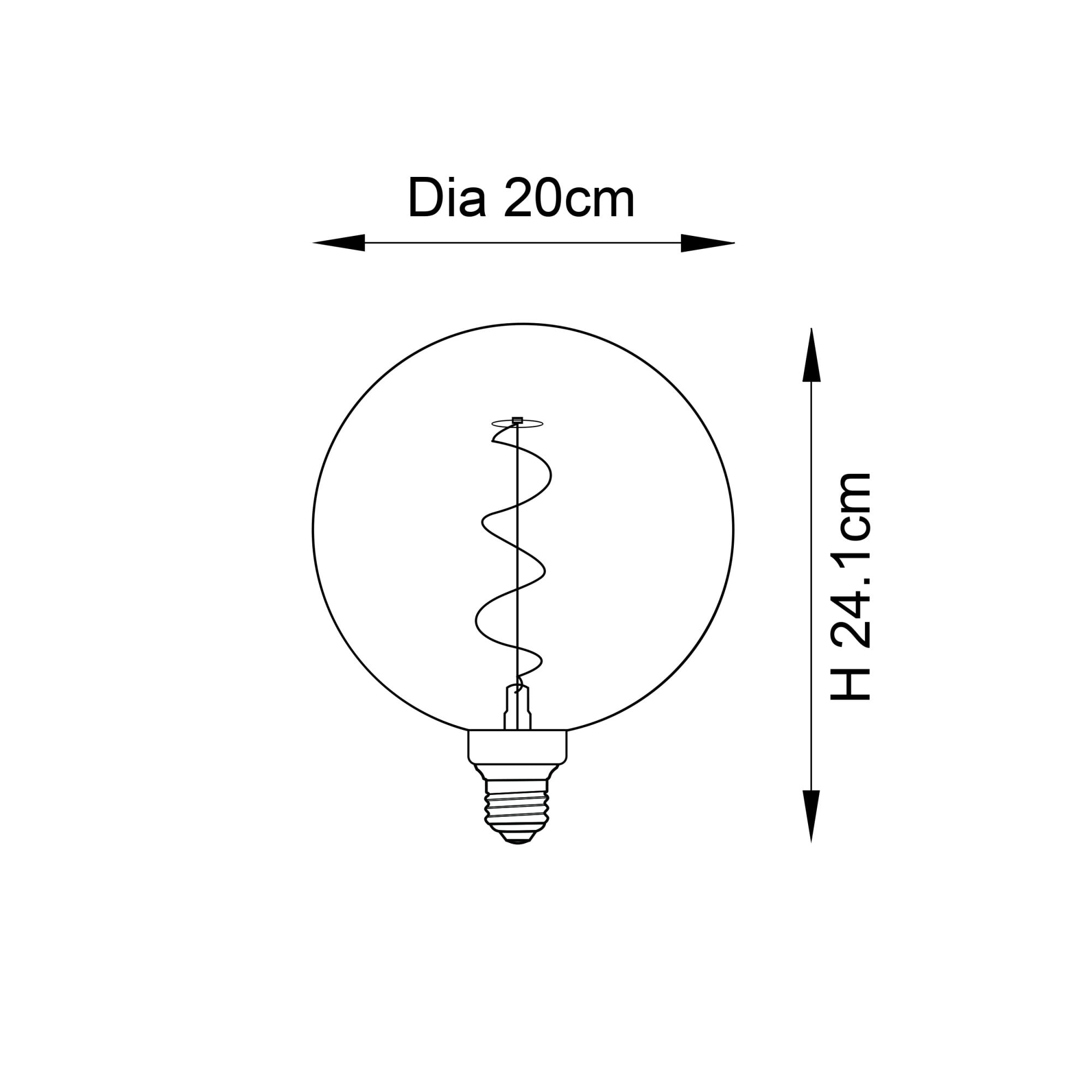 Endon Spiral XL E27 LED 4W Globe Filament Bulb - 2000K - Non-Dimmable - Amber Glass
