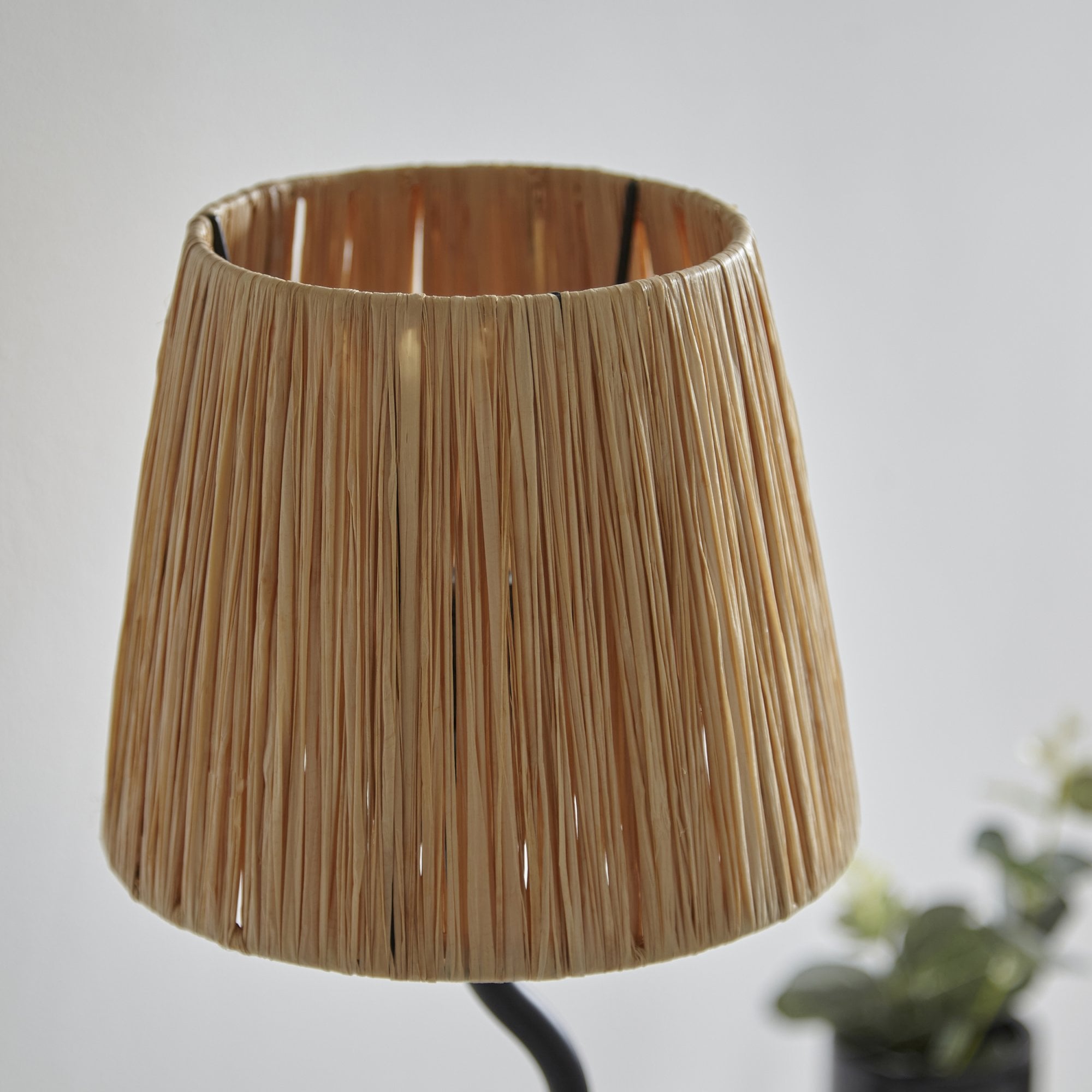 Endon Wriggle Table Lamp -  Matt Black & Natural Raffia Tapered Shade