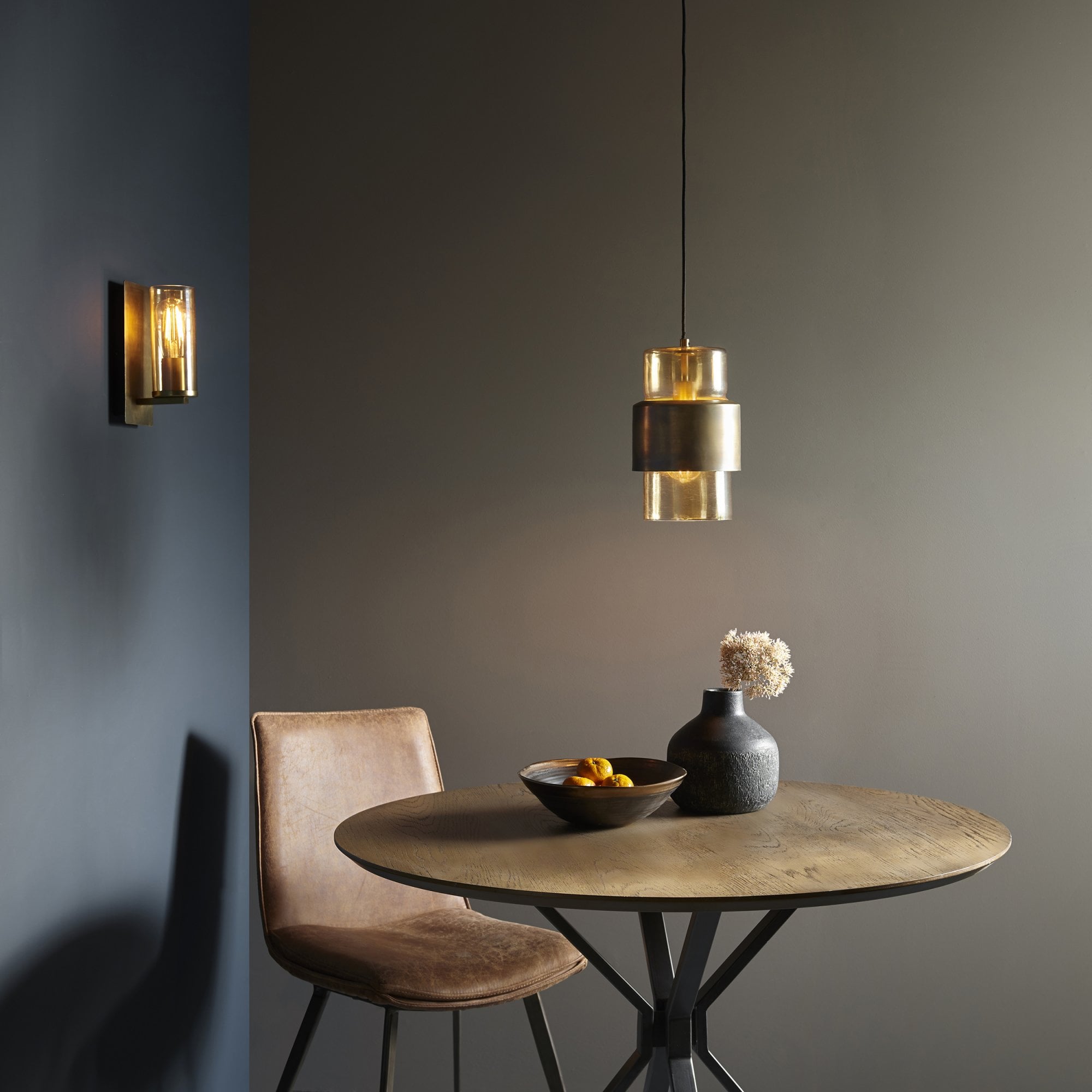 Utopia Swirl Wall Light - Brass Patina With Champagne Tinted Glass