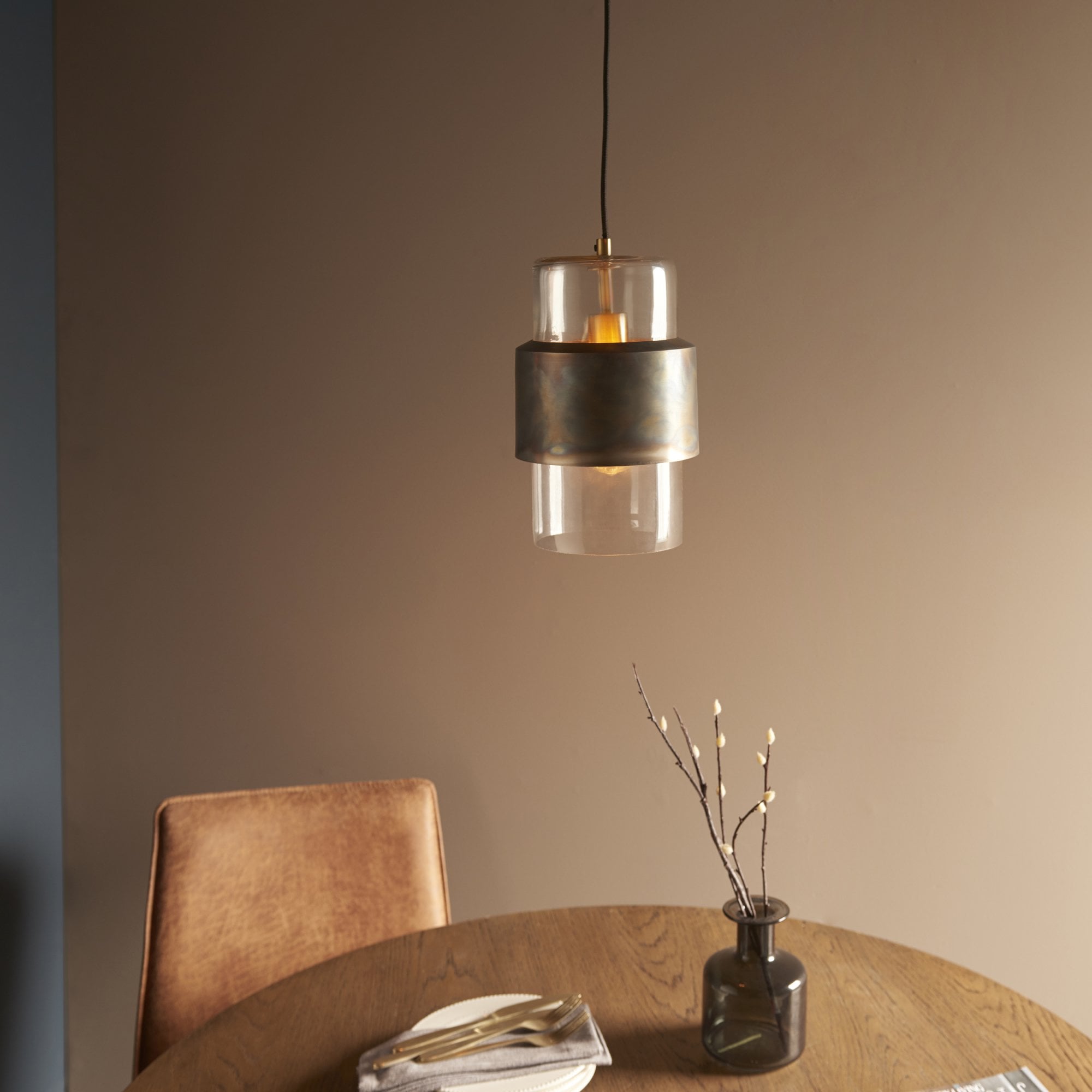 Utopia Swirl Single Pendant - Bronze Patina With Clear Glass