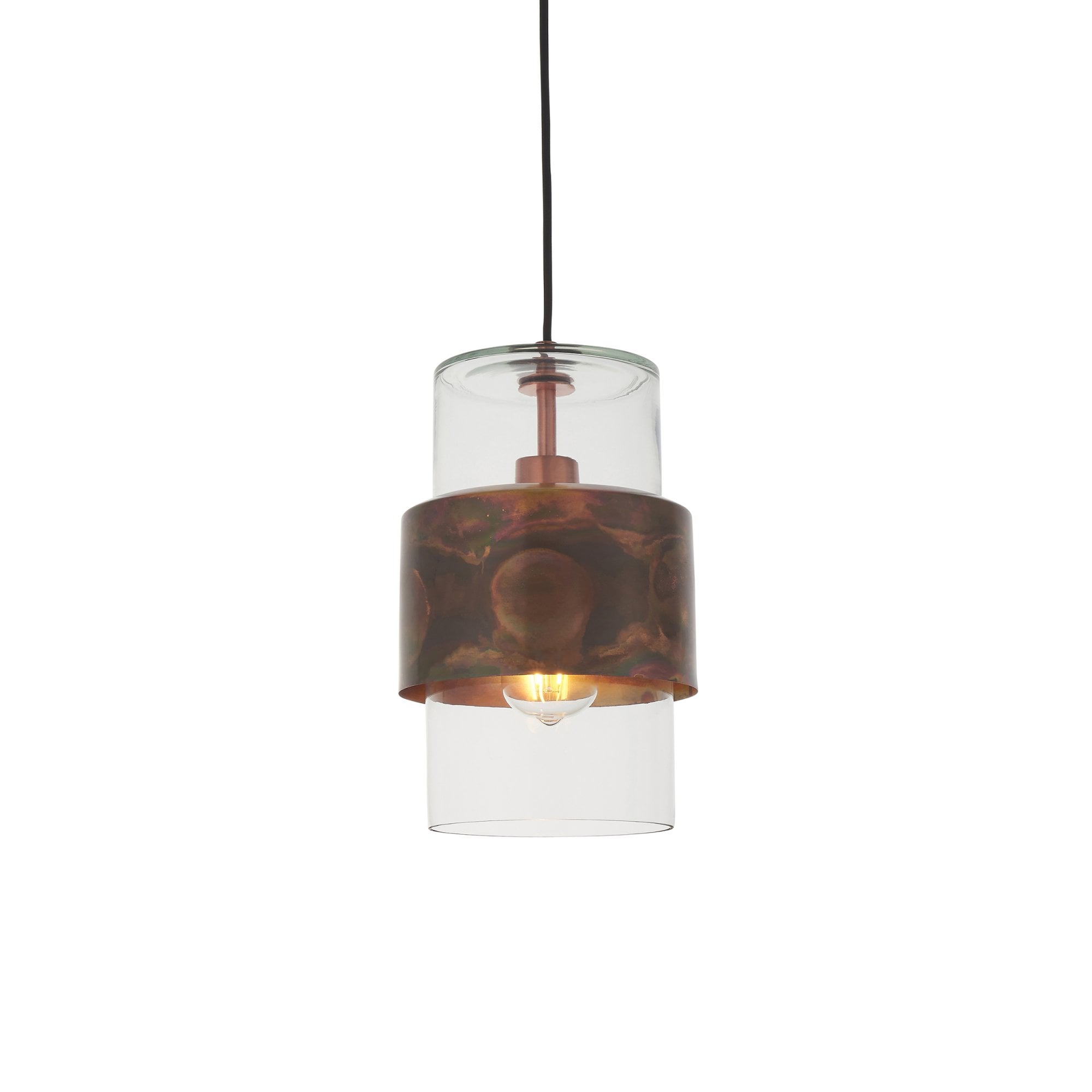Utopia Swirl Single Pendant - Copper Patina And Clear Glass