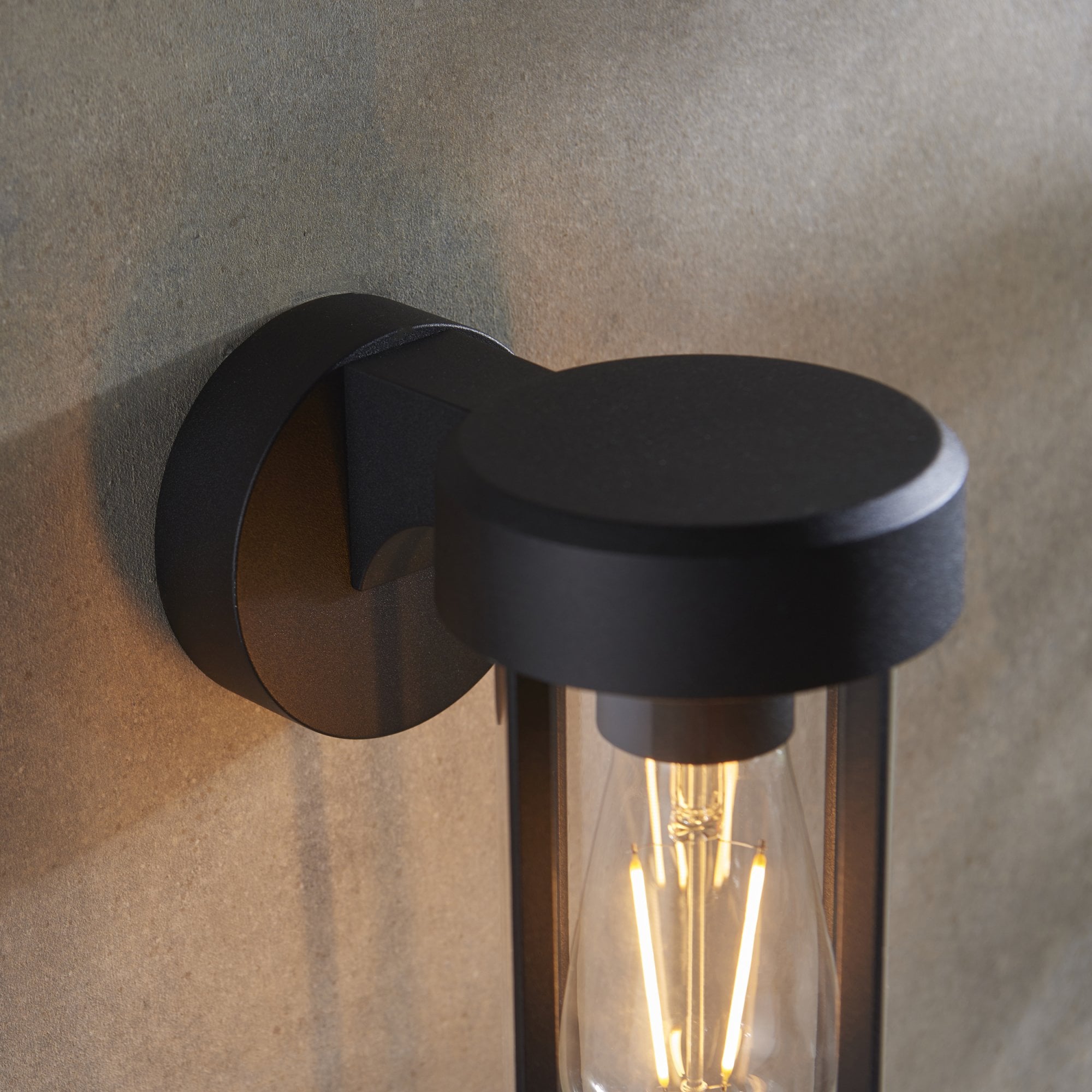 Utopia Pluto IP44 Wall Light - Matt Black And Clear Glass - E27