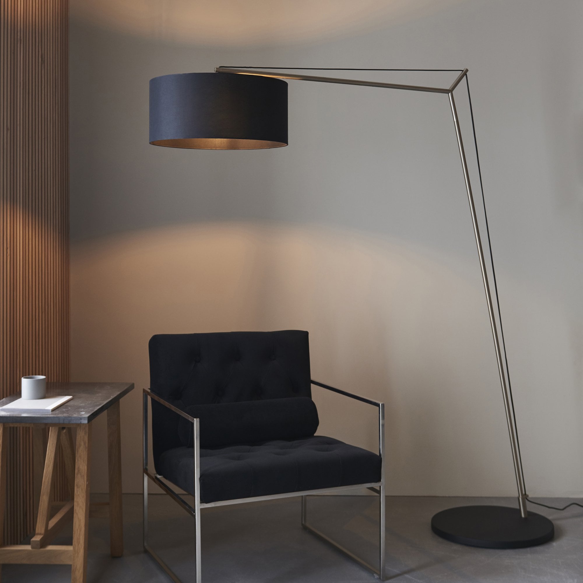 Utopia Point Floor Lamp - Matt Nickel And Black Shade