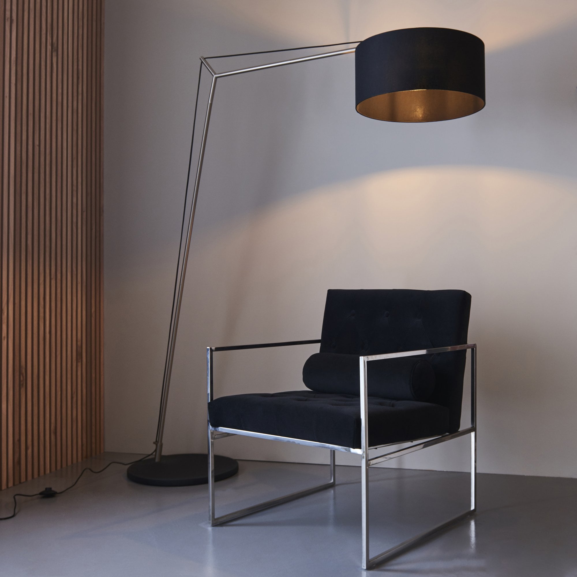 Utopia Point Floor Lamp - Matt Nickel And Black Shade