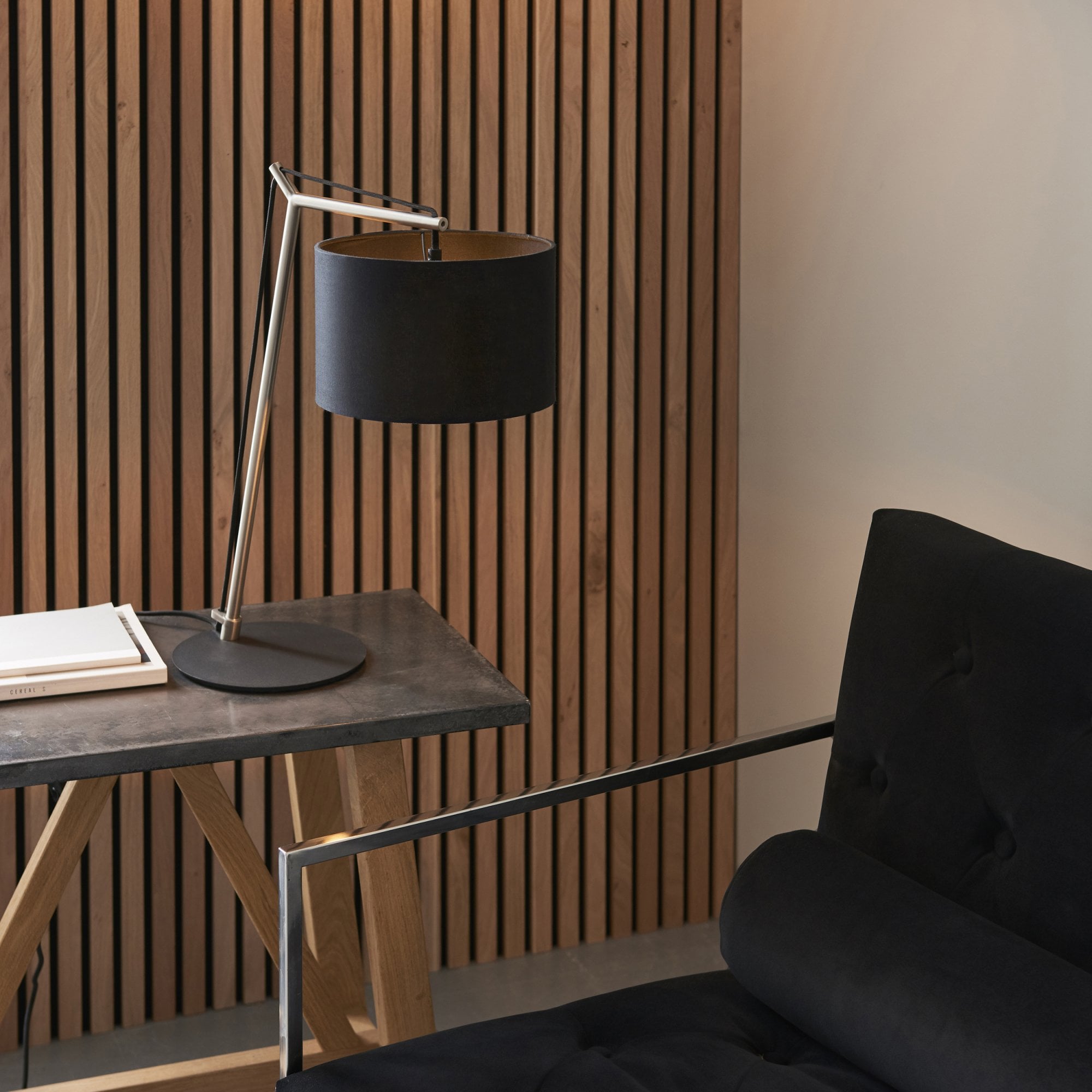 Utopia Point Table Lamp - Matt Nickel And Black Shade
