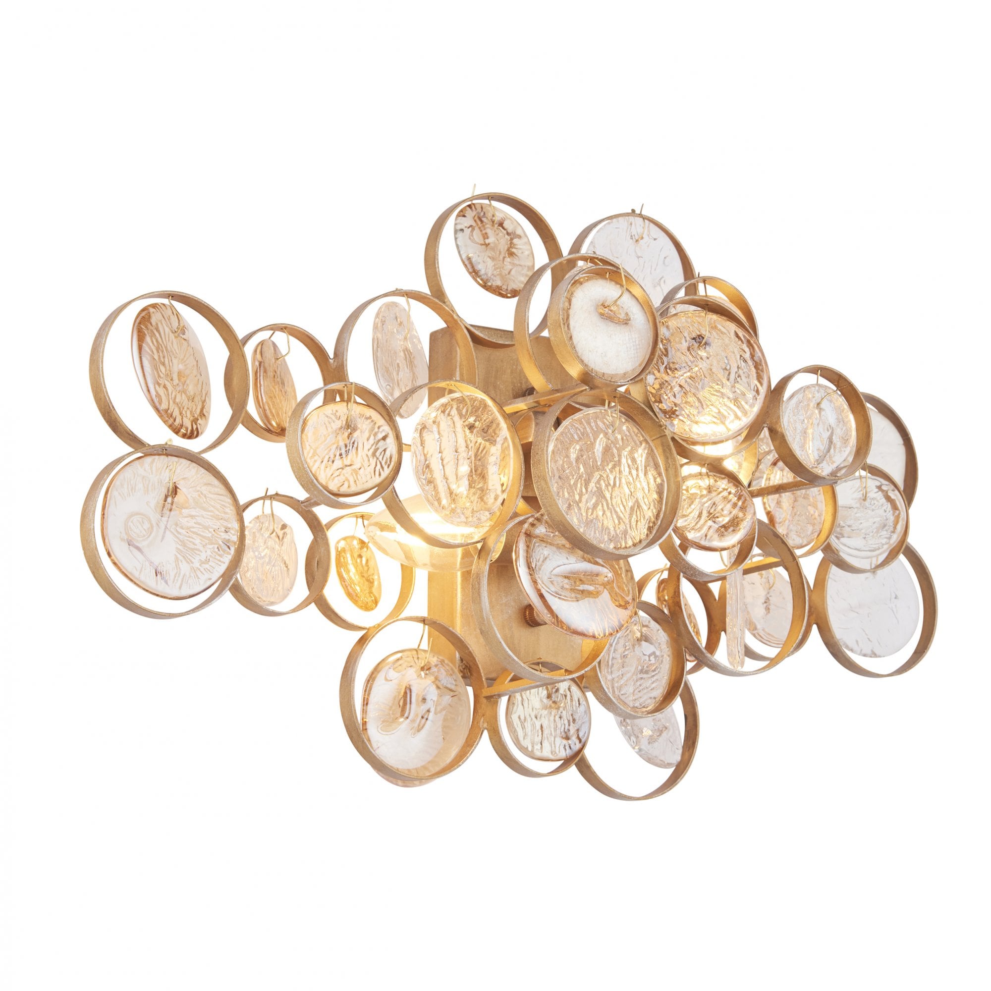 Utopia Penny 2 Light Wall Light - Antique Gold With Clear And Amber Glass