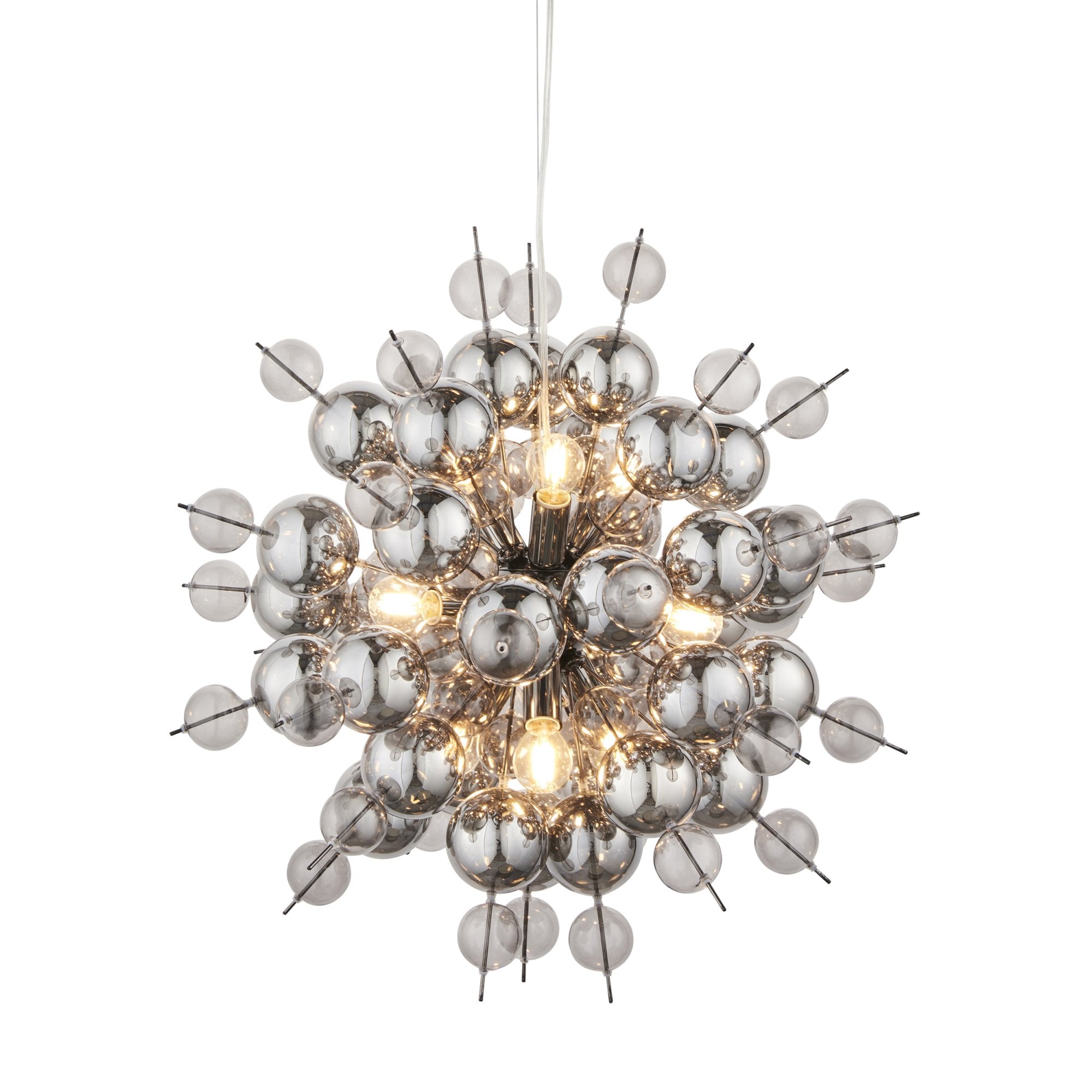 Utopia Bubble 9 Light Pendant Chandelier - Black Chrome With Smoked Mirror And Tinted Glass - 63cm Diameter
