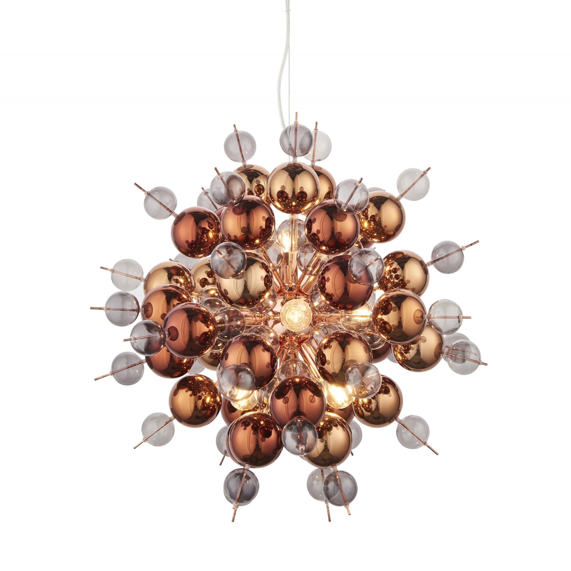 Utopia Bubble 9 Light Pendant Chandelier - Copper With Copper Mirror And Tinted Glass - 63cm Diameter
