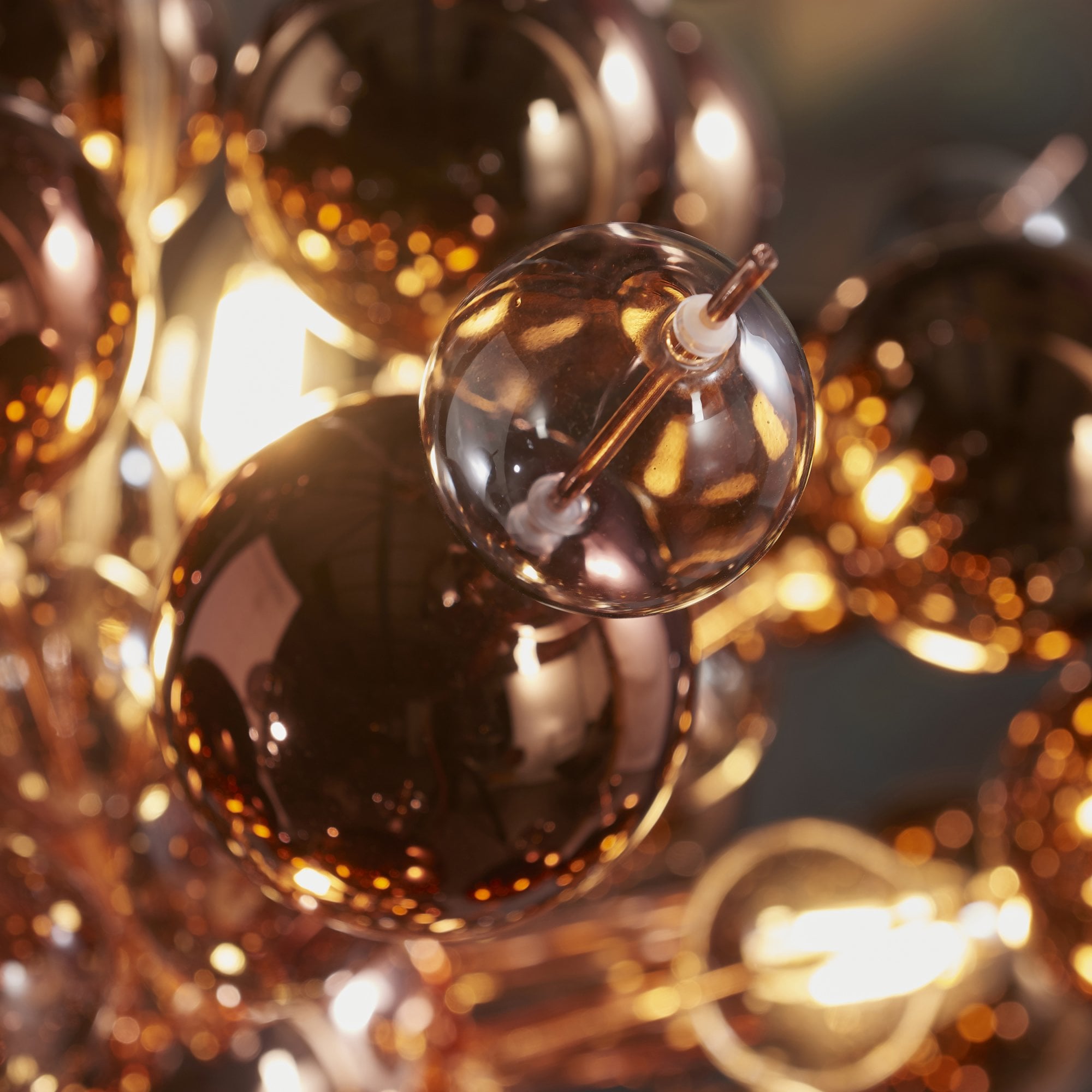 Utopia Bubble 9 Light Pendant Chandelier - Copper With Copper Mirror And Tinted Glass - 63cm Diameter