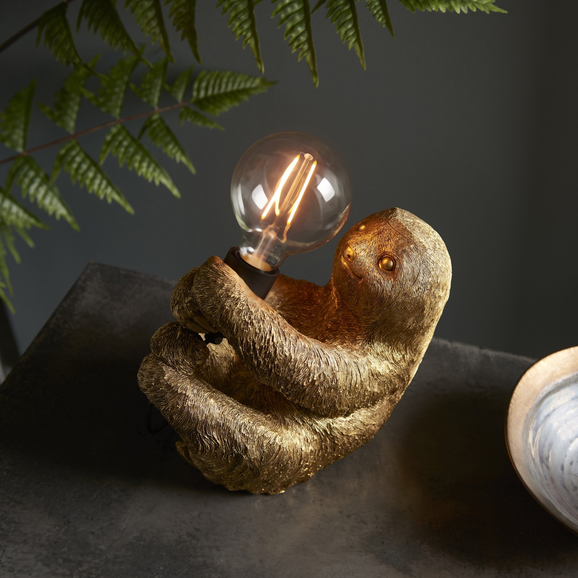 Utopia Sleepy Sloth Table Lamp - Vintage Gold