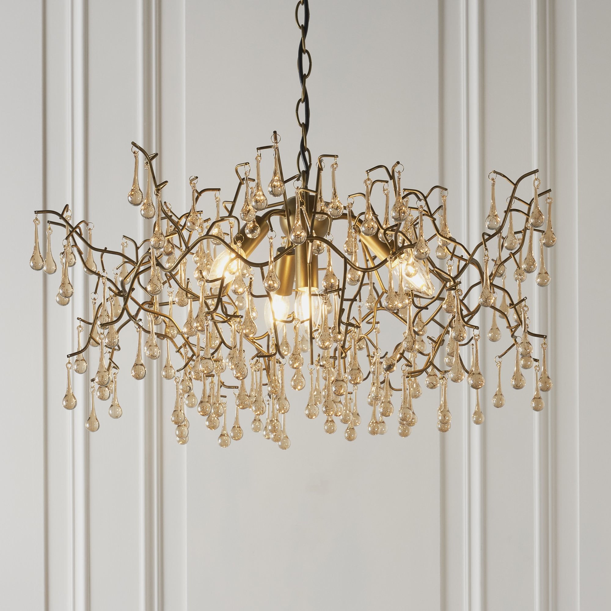 Utopia Drip 4 Light Pendant Chandelier - Aged Gold With Champagne Tinted Glass - 75cm Diameter