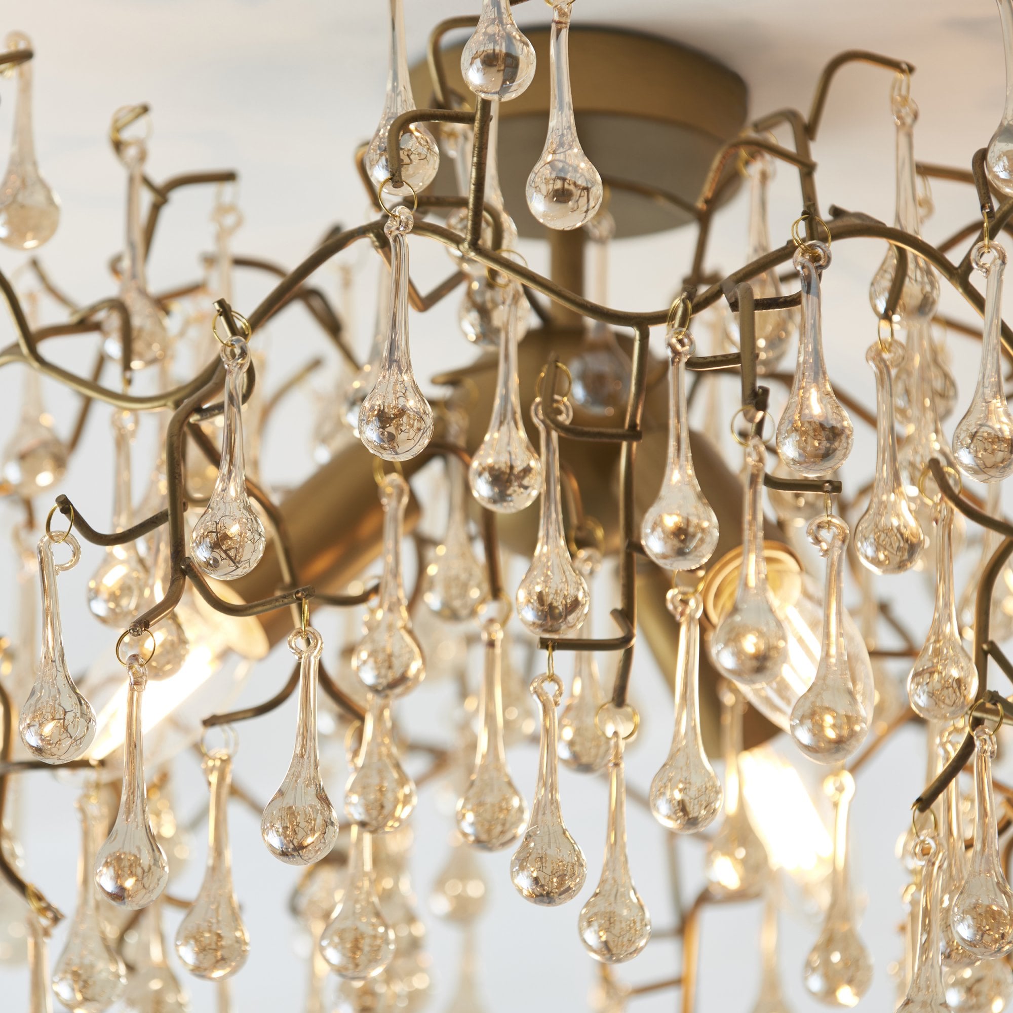 Utopia Drip 3 Light Semi Flush Fitting - Aged Gold With Champagne Tinted Glass - 55cm Diameter