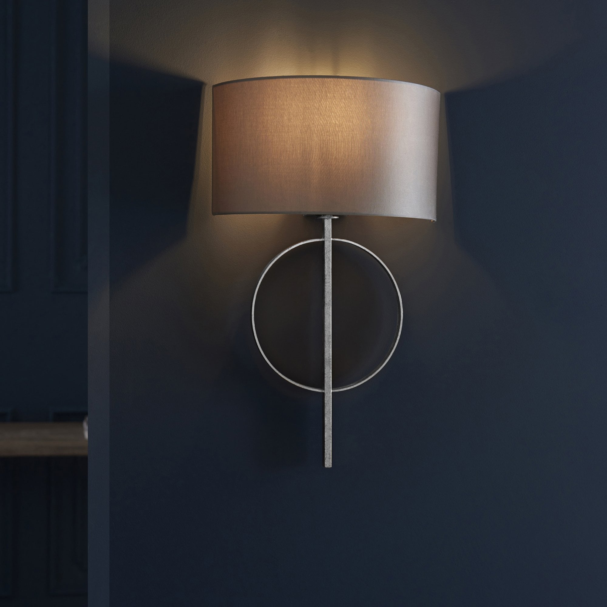 Utopia Interlink Wall Light - Antique Silver Leaf With Mink Shade