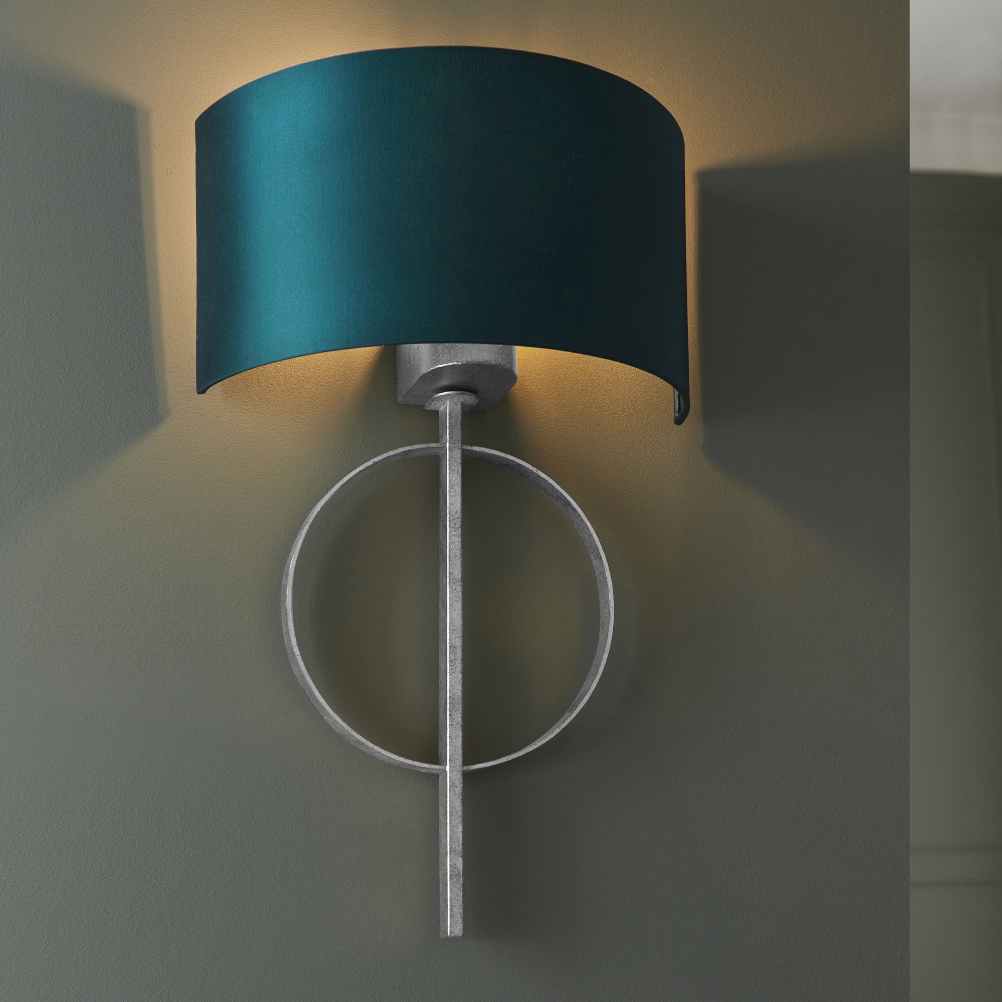 Utopia Interlink Wall Light - Antique Silver Leaf With Teal Shade