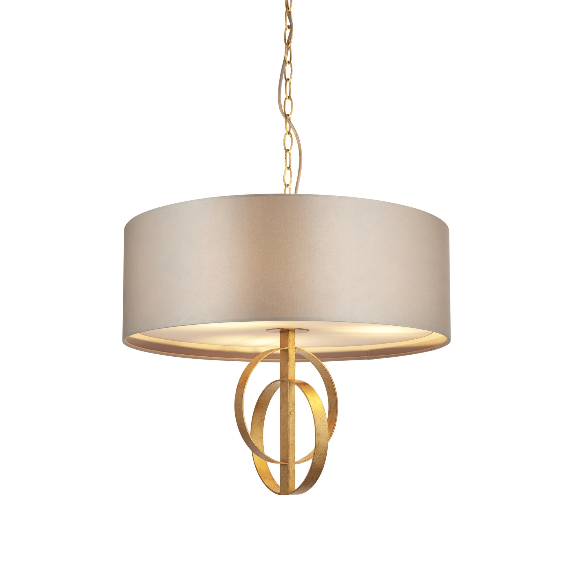 Utopia Interlink 3 Light Pendant - Antique Gold With Mink Shade - 60cm Diameter