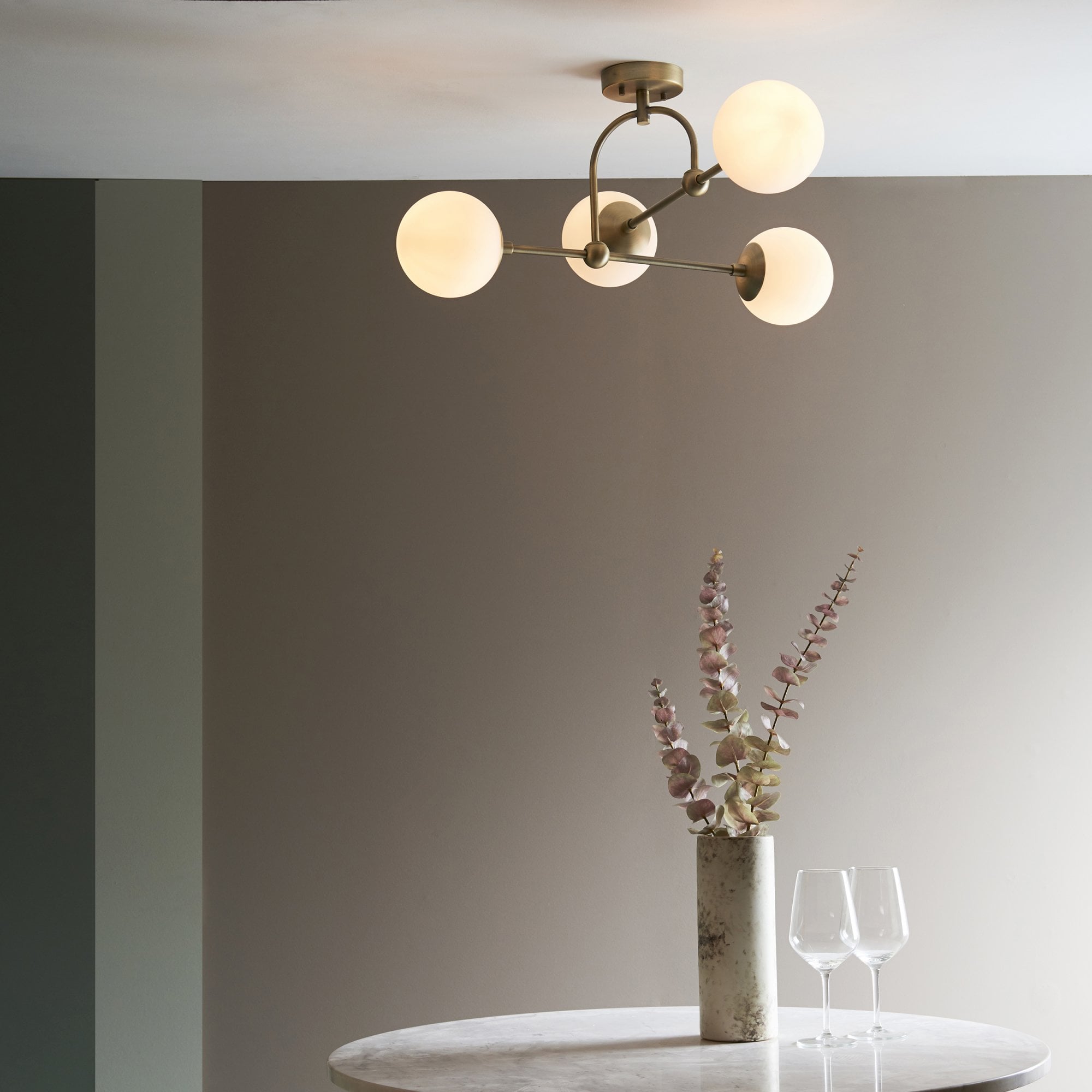 Utopia Sphere 4 Light Semi Flush Fitting - Matt Antique Brass - 70cm Diameter