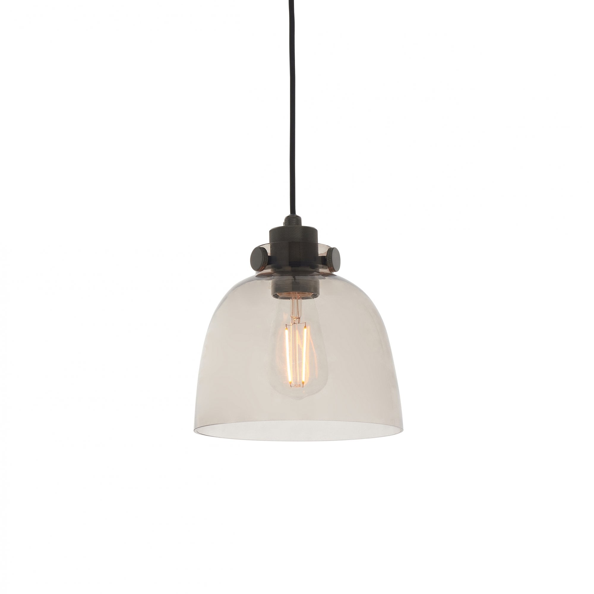 Utopia Metallic Single Pendant - Black Chrome With Smoked Grey Tinted Glass