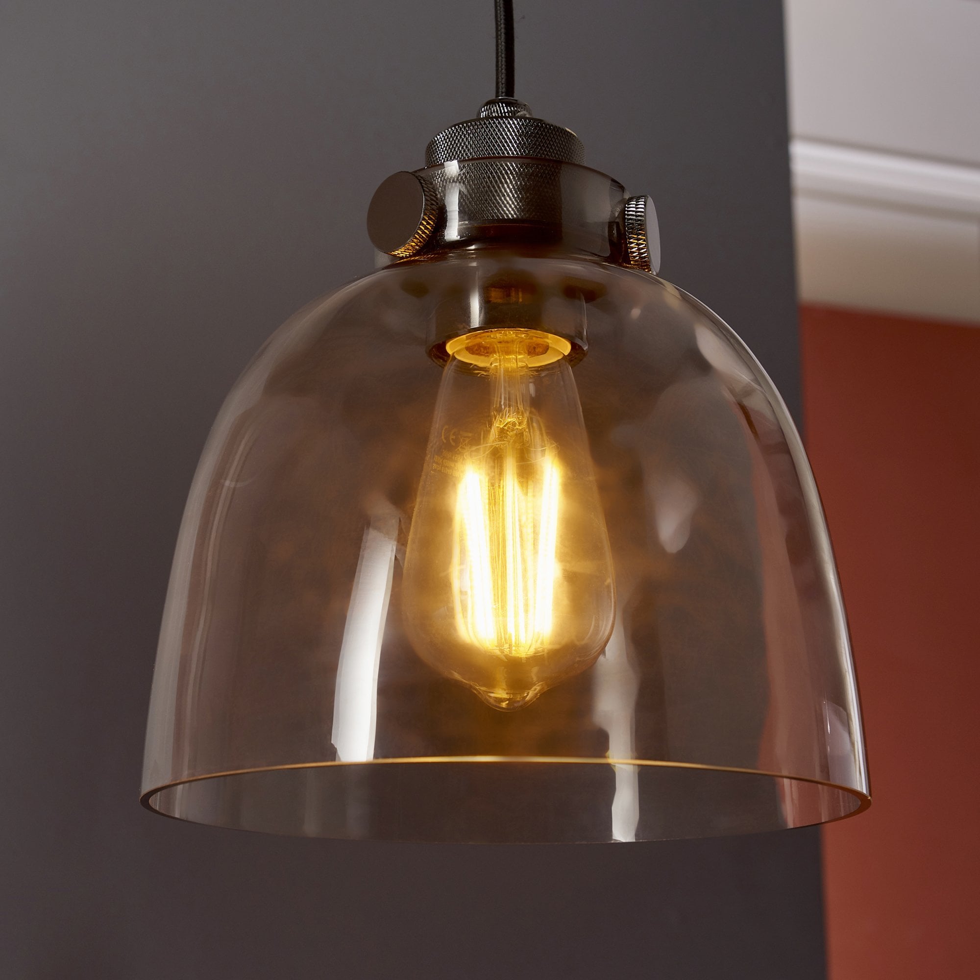 Utopia Metallic Single Pendant - Black Chrome With Smoked Grey Tinted Glass