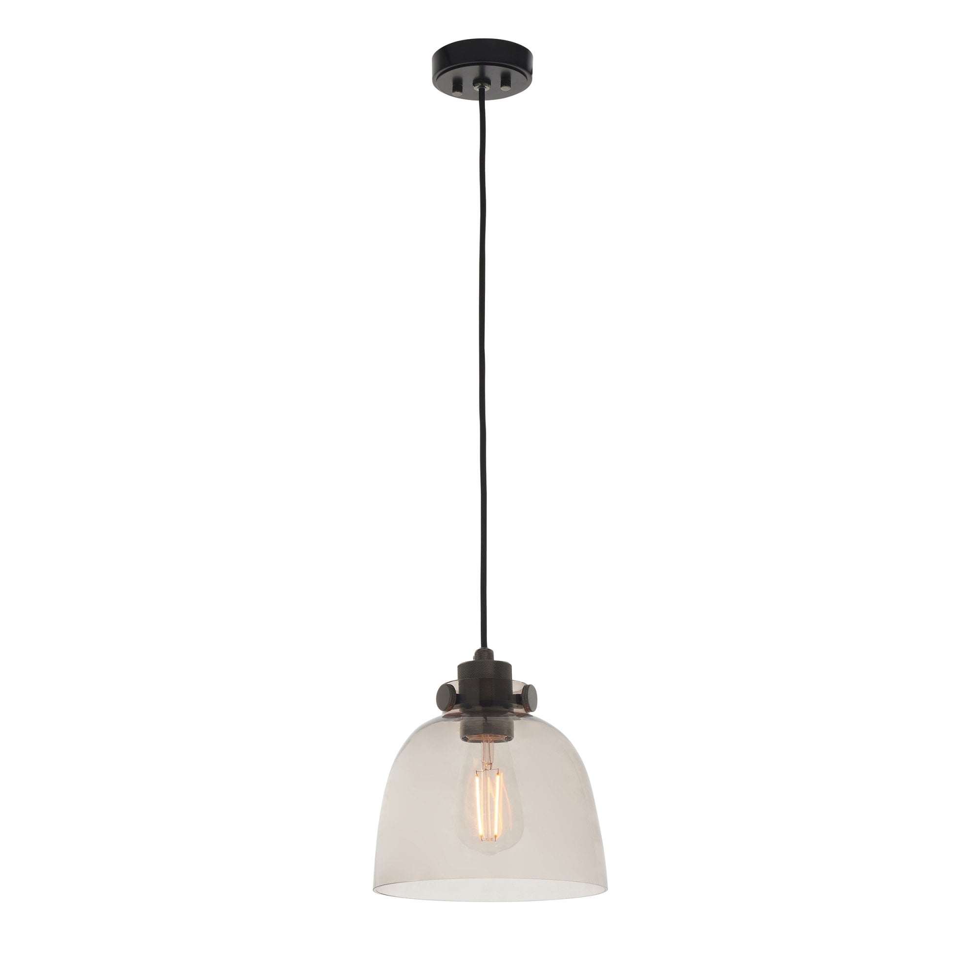 Utopia Metallic Single Pendant - Black Chrome With Smoked Grey Tinted Glass