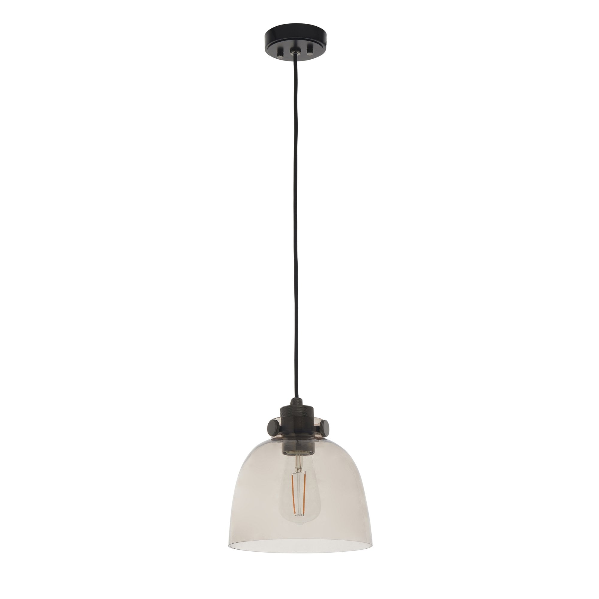 Utopia Metallic Single Pendant - Black Chrome With Smoked Grey Tinted Glass