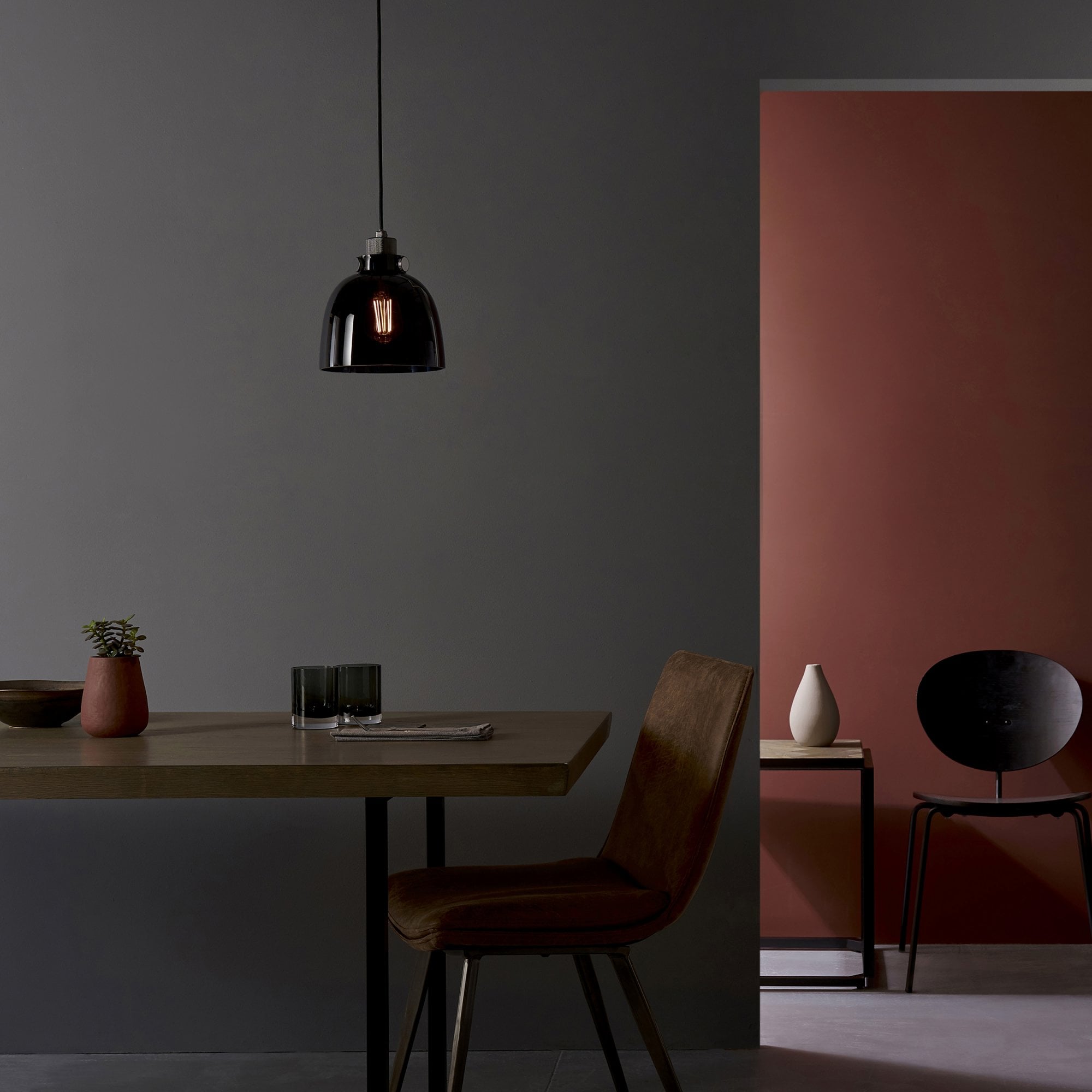 Utopia Metallic Single Pendant - Black Chrome With Black Tinted Glass