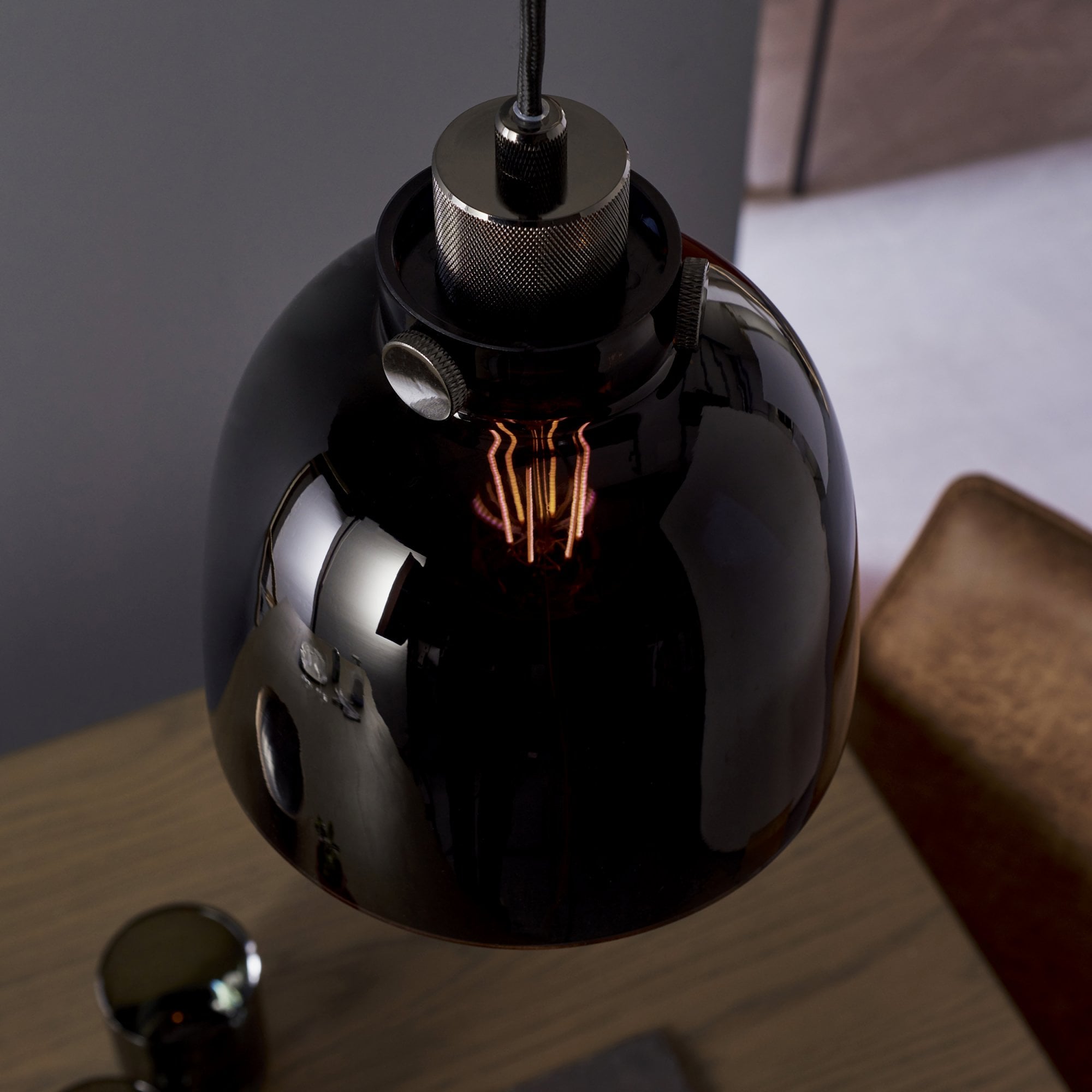 Utopia Metallic Single Pendant - Black Chrome With Black Tinted Glass
