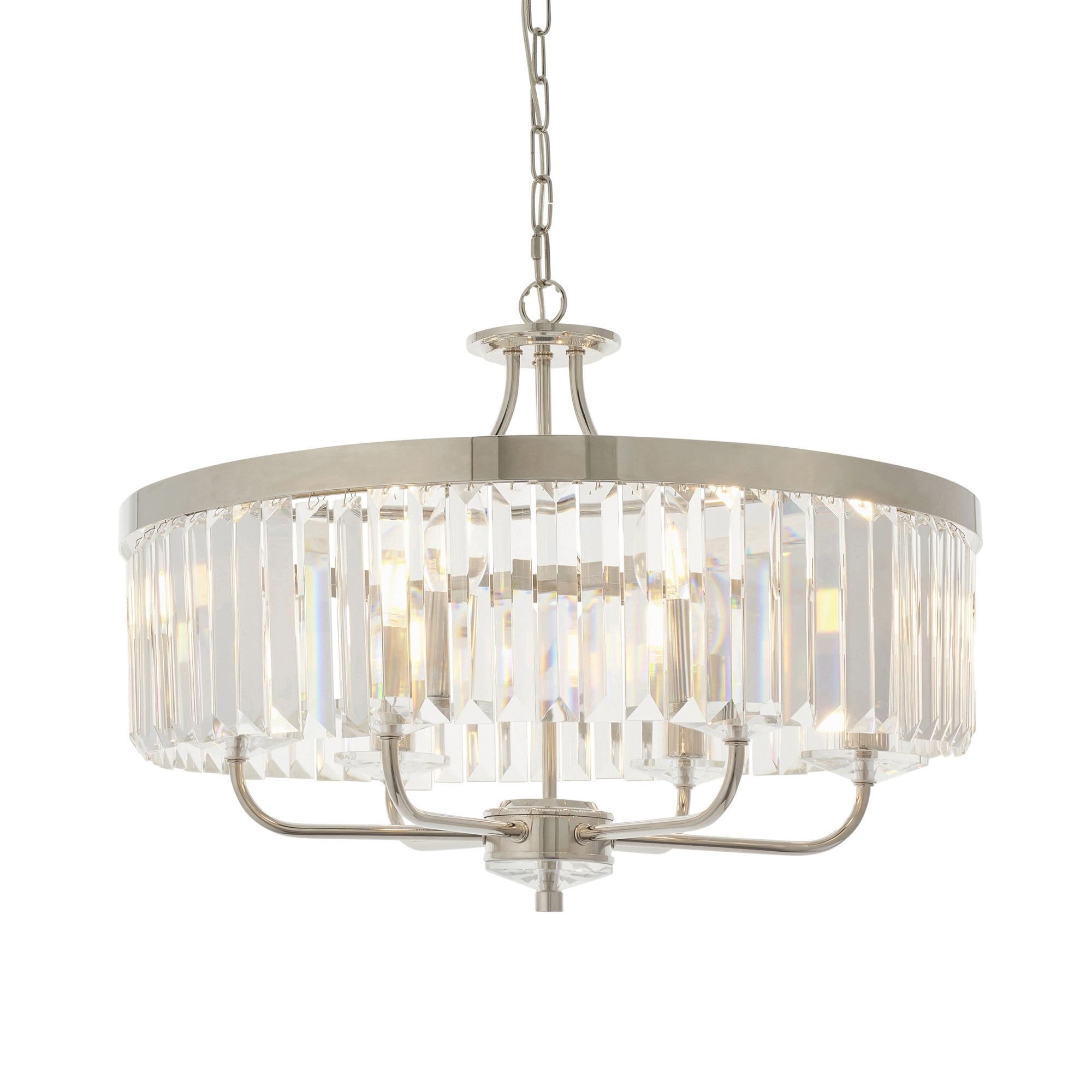 Utopia Martini 6 Light Pendant Chandelier - Bright Nickel And Clear Glass - 55cm Diameter