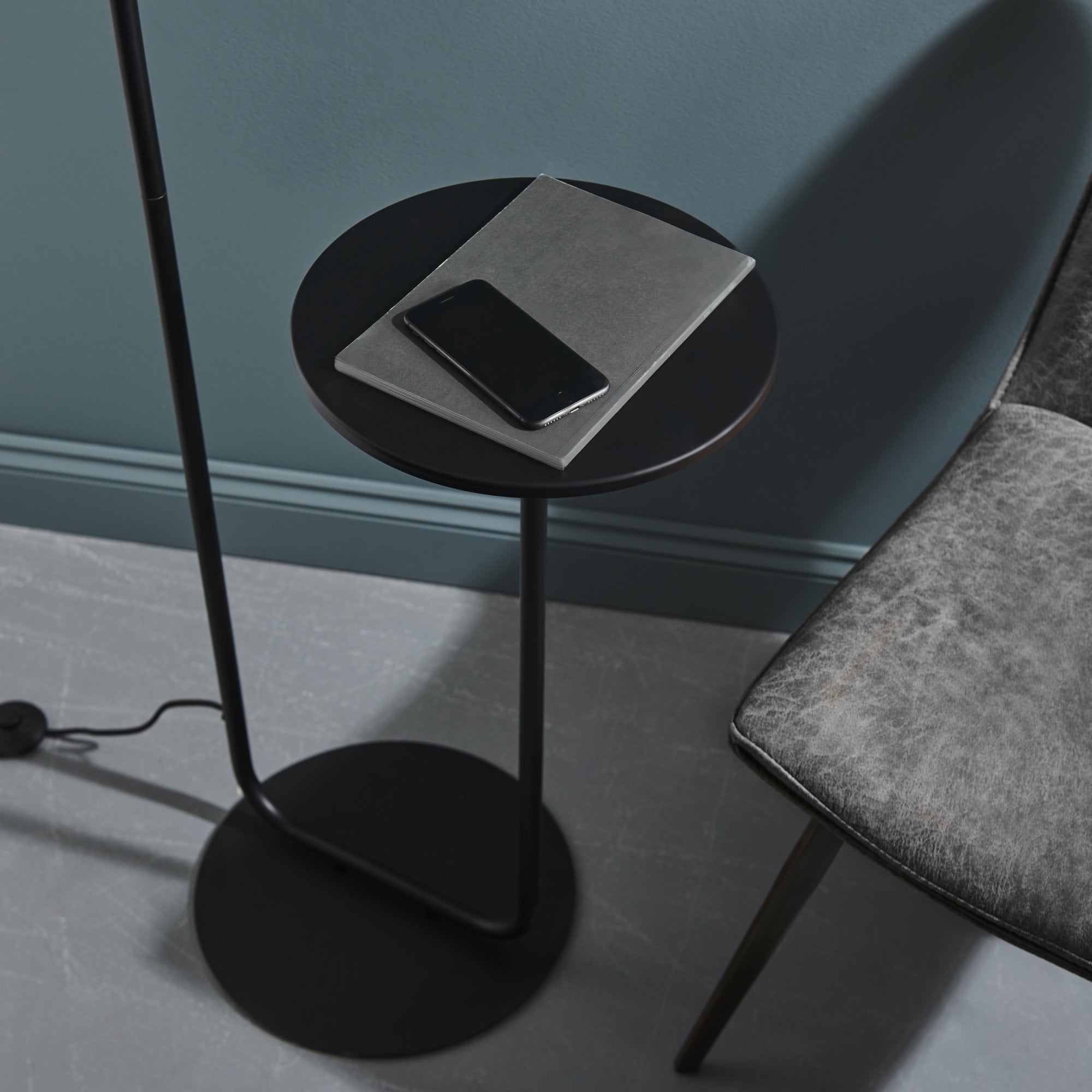 Utopia The Modern Floor Lamp With Table - Satin Black With Black Shade