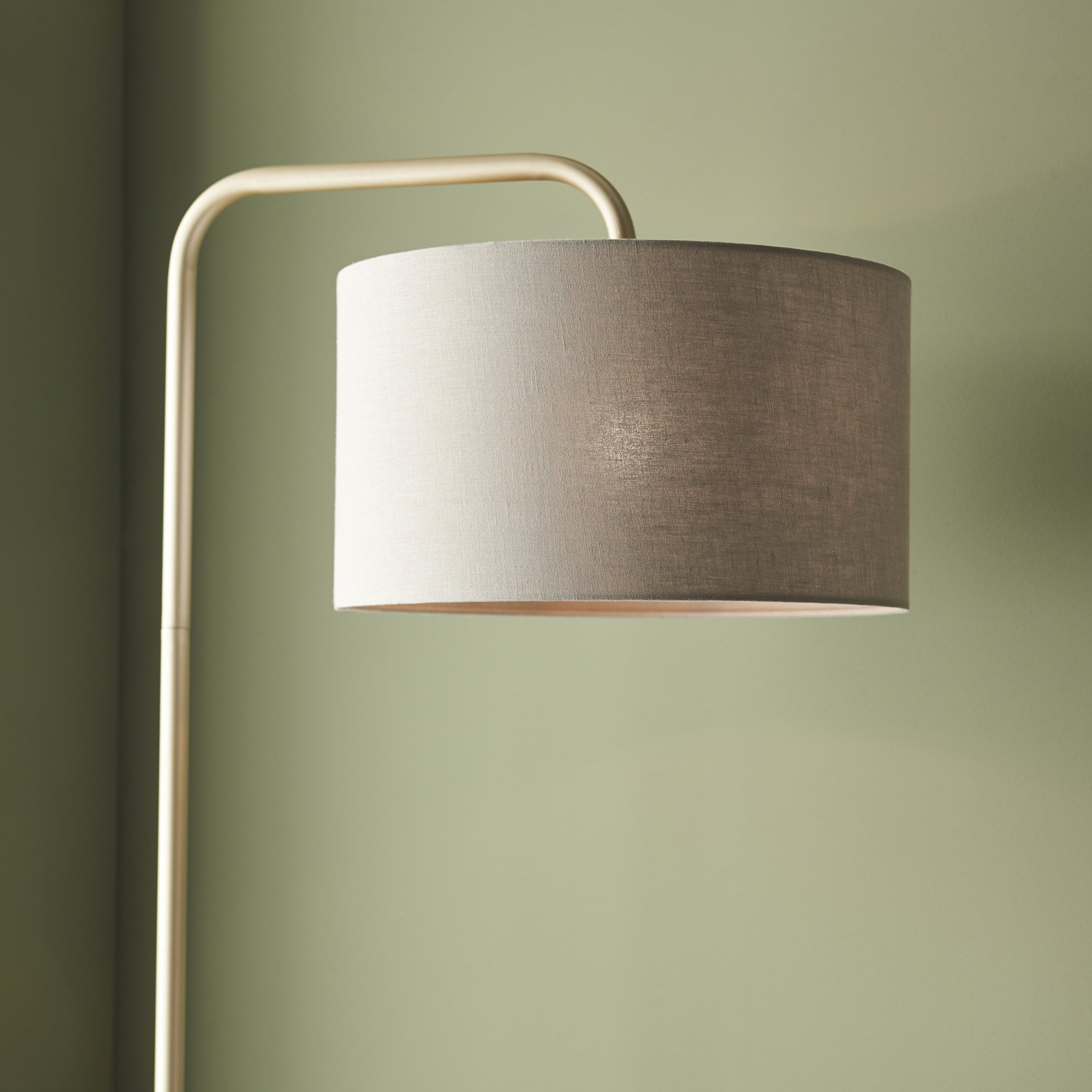 Utopia The Modern Floor Lamp With Table - Satin Champagne With Slate Grey Shade