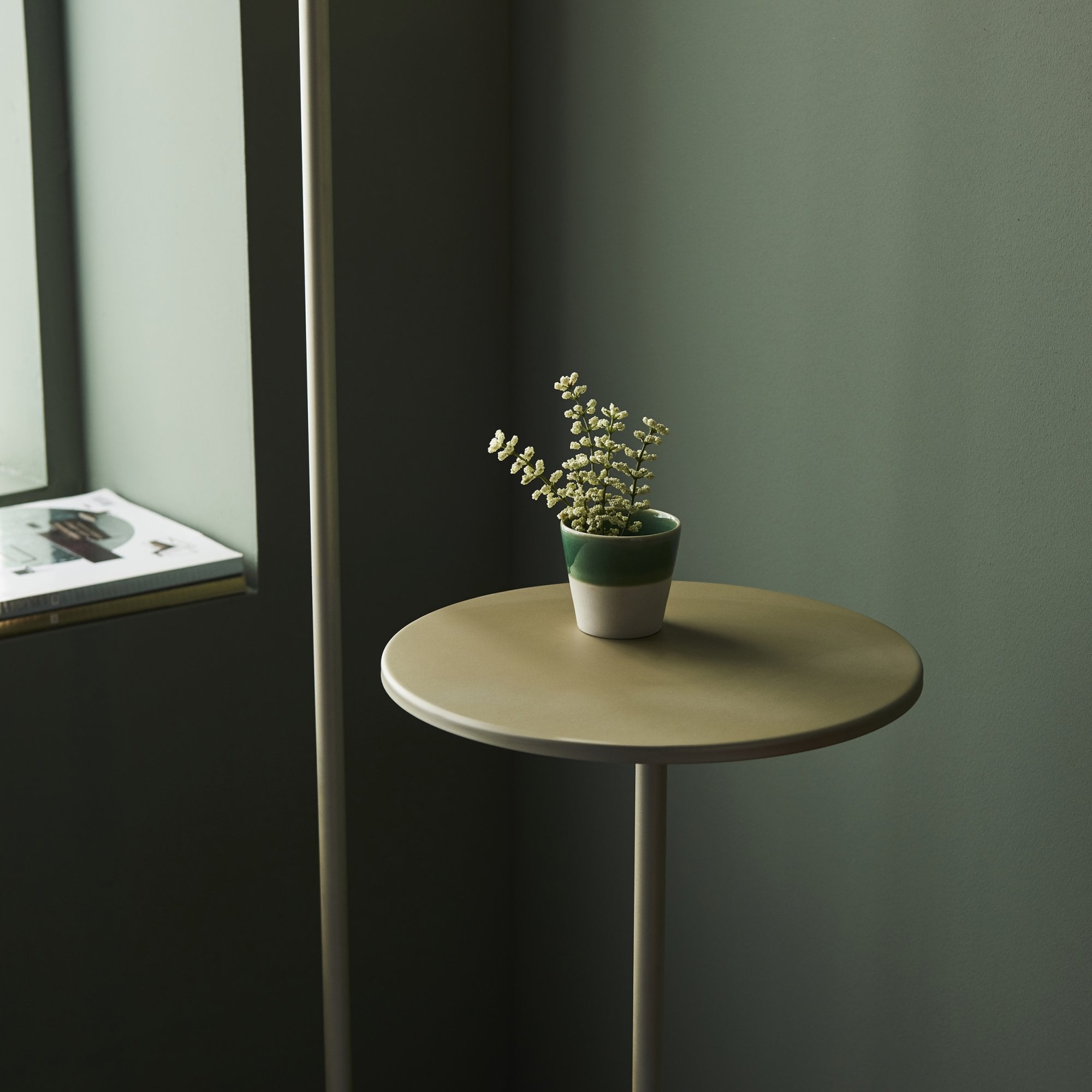 Utopia The Modern Floor Lamp With Table - Satin Champagne With Slate Grey Shade