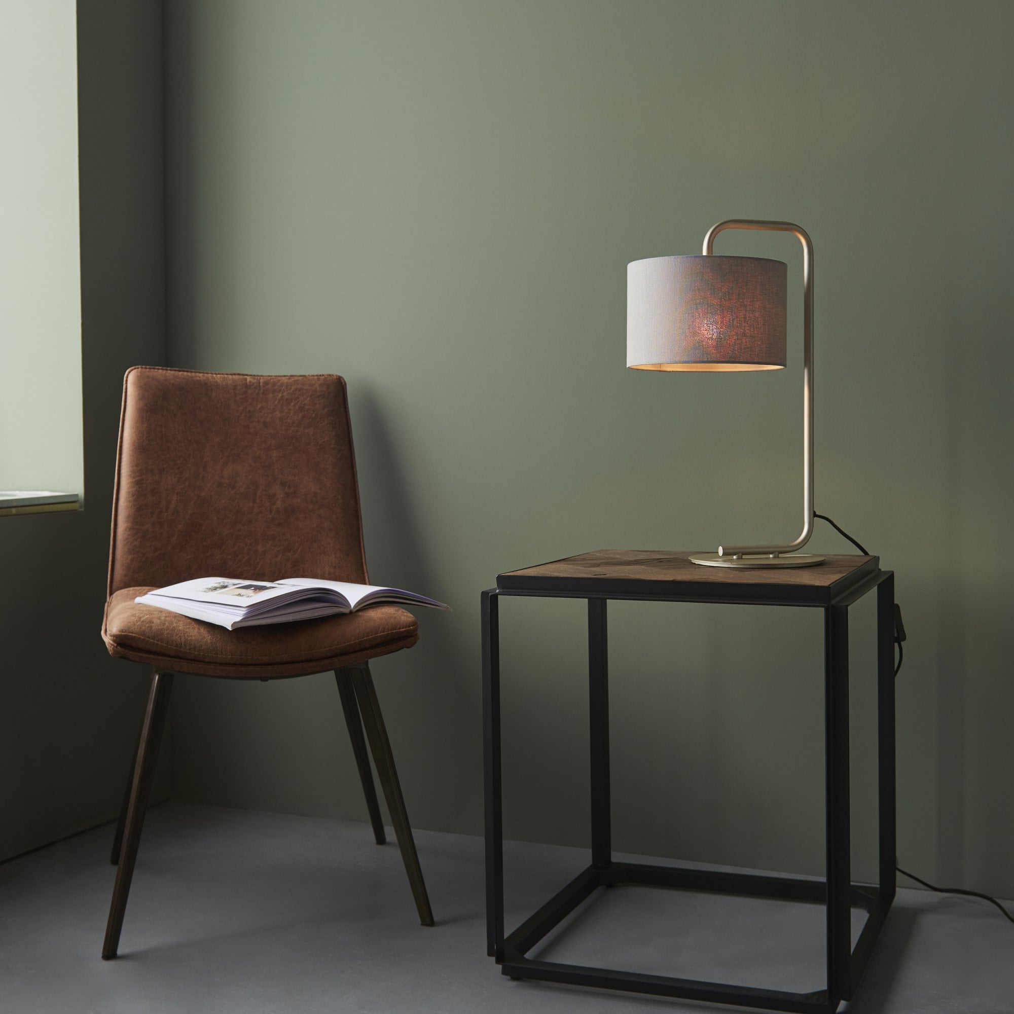 Utopia The Modern Table Lamp - Satin Champagne With Slate Grey Shade