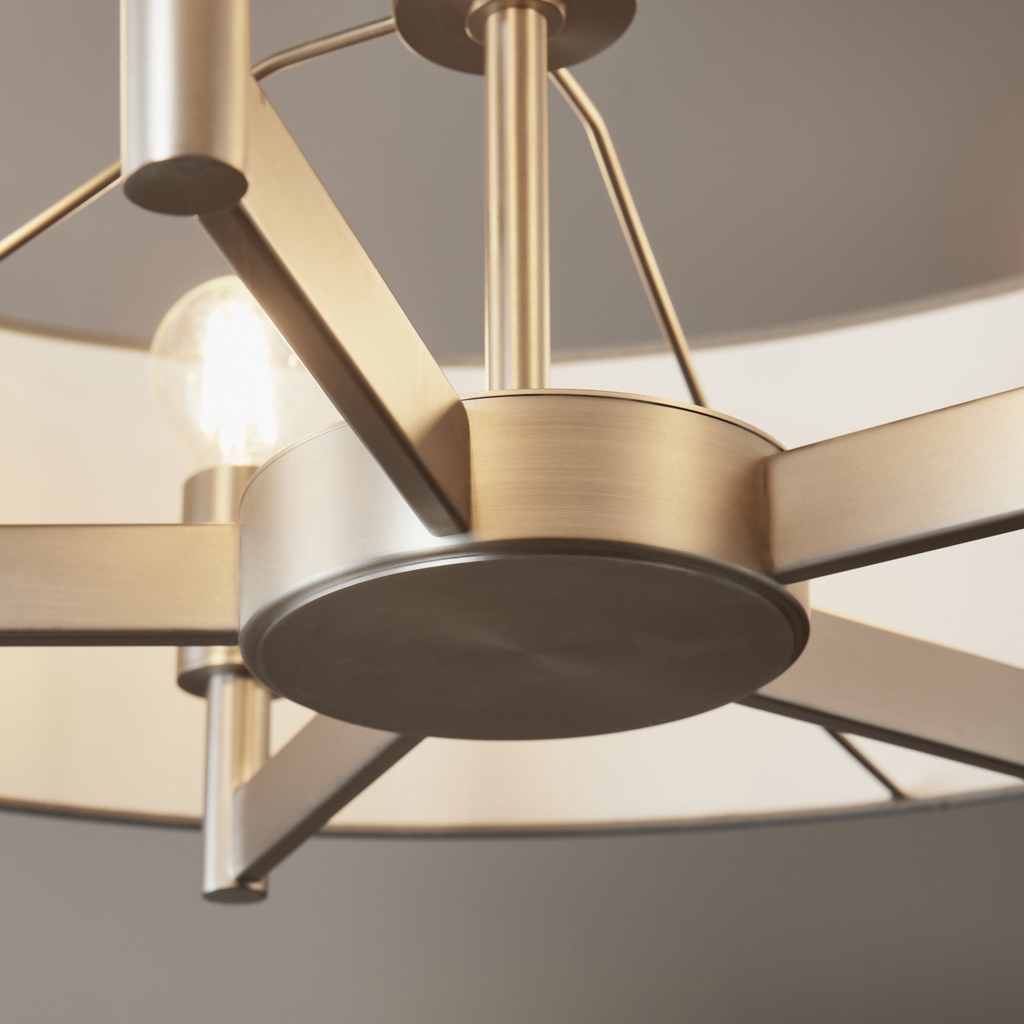 Endon Grande 5 Light Pendant Chandelier - Matt Nickel And Grey Shade - 80cm Diameter