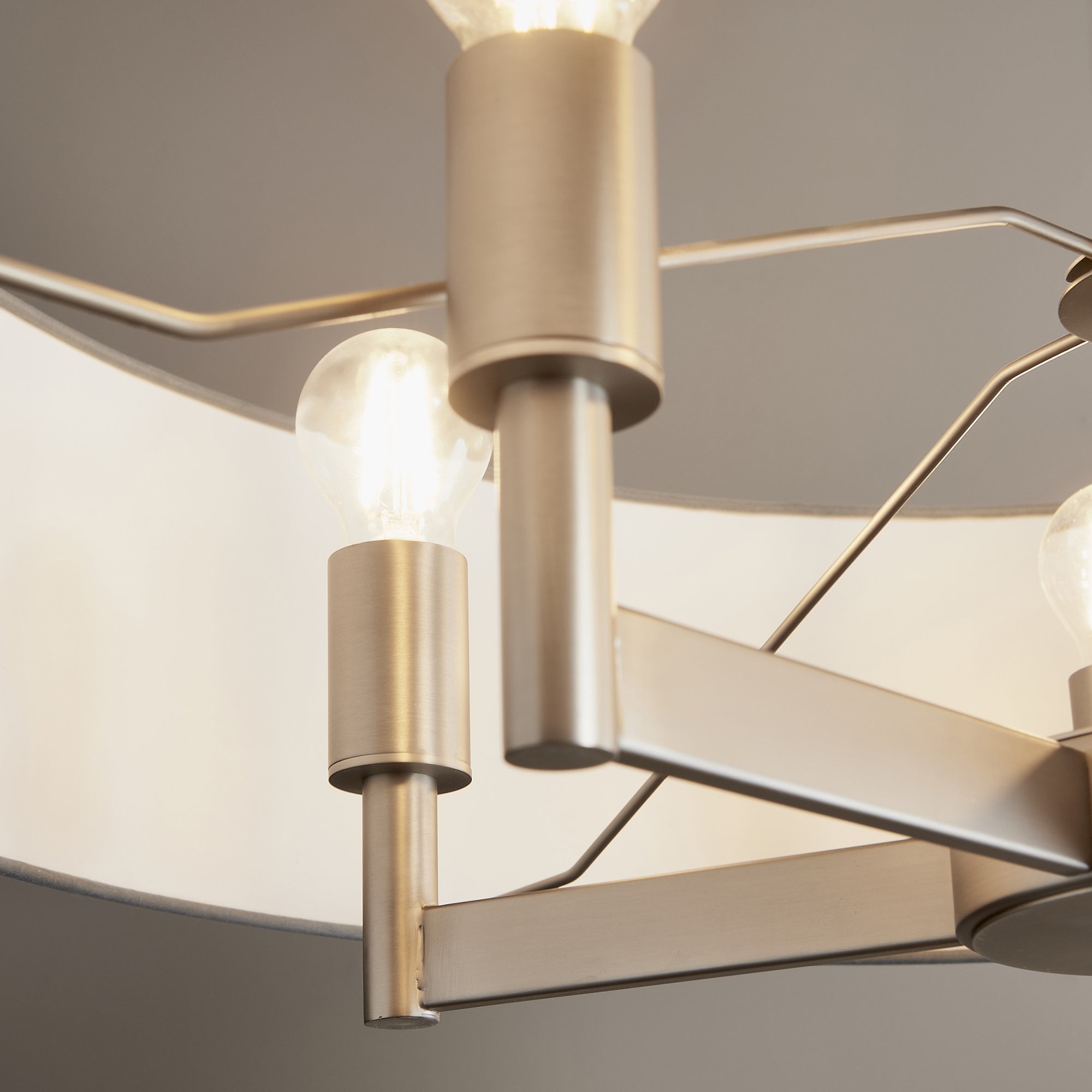 Endon Grande 5 Light Pendant Chandelier - Matt Nickel And Grey Shade - 80cm Diameter