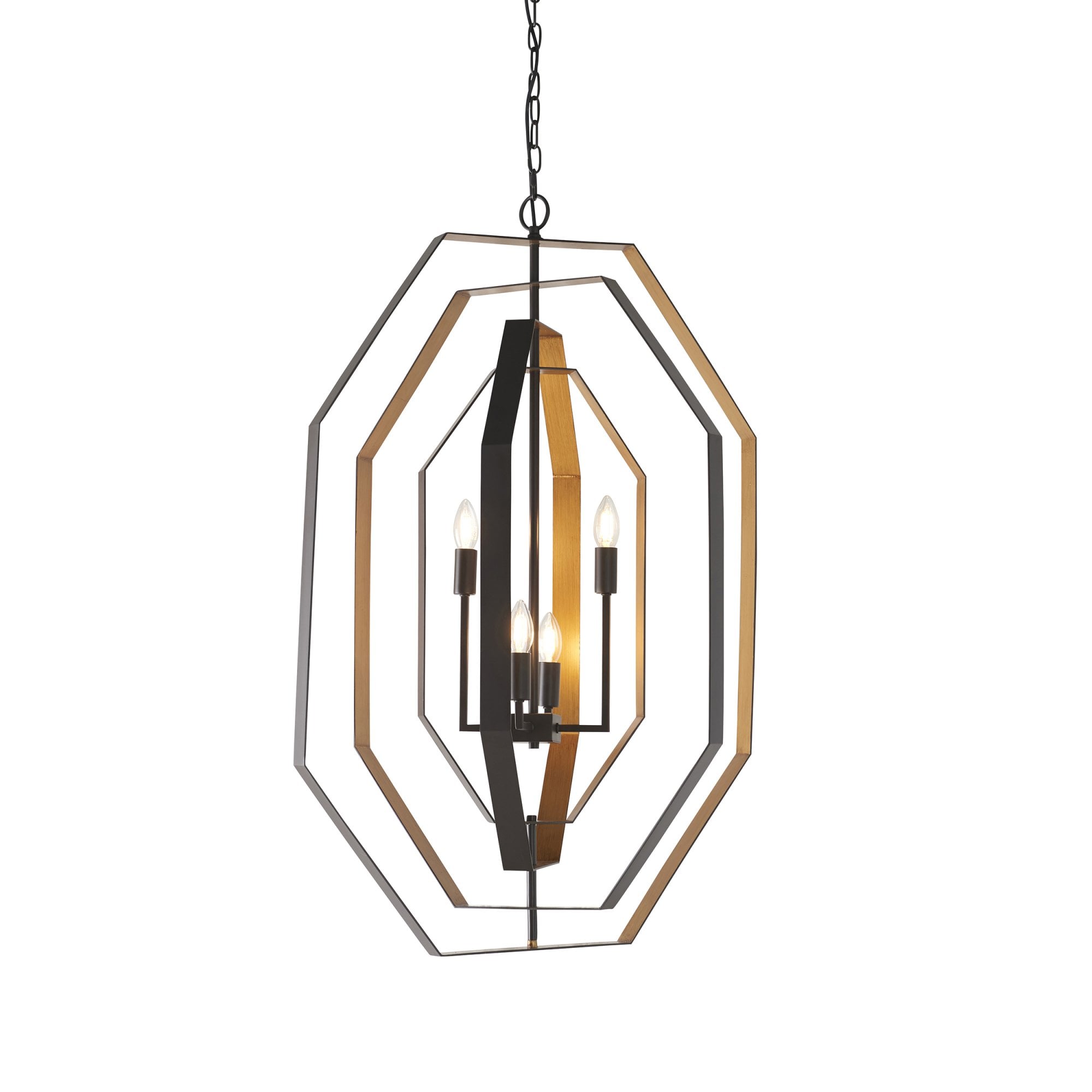 Utopia Octagon 4 Light Pendant - Aged Bronze And Antique Gold - 64cm Diameter